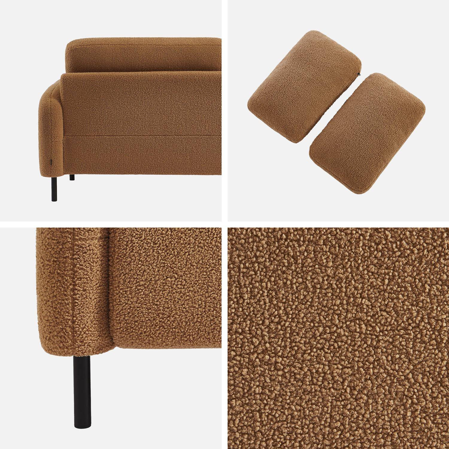 Divano 3 posti bouclé e struttura metallica, Teddy, Beige scuro, 208x84x87 cm Photo3