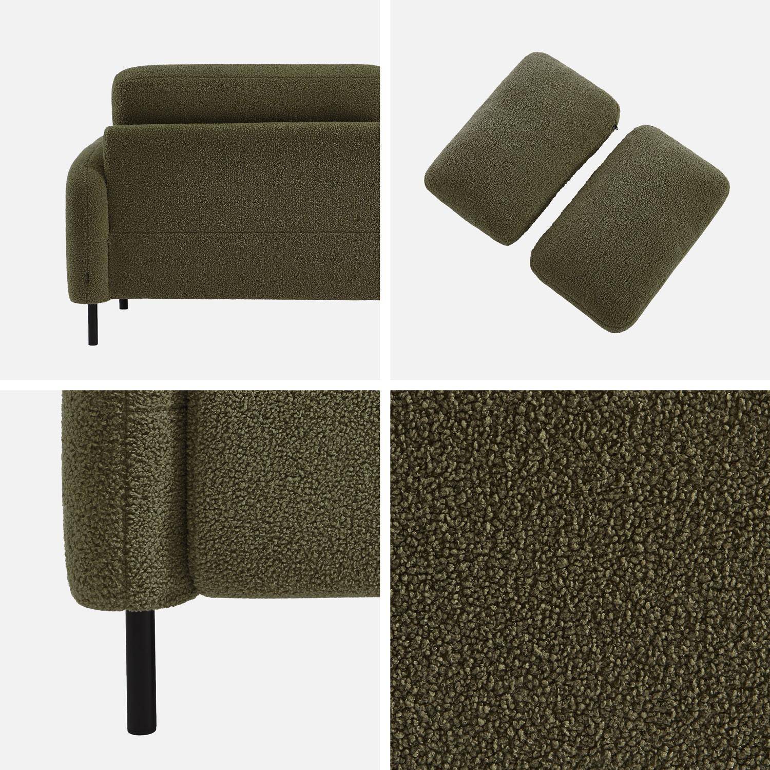 Divano 3 posti bouclé e struttura metallica, Teddy, Verde kaki, 208x84x87 cm,sweeek,Photo3
