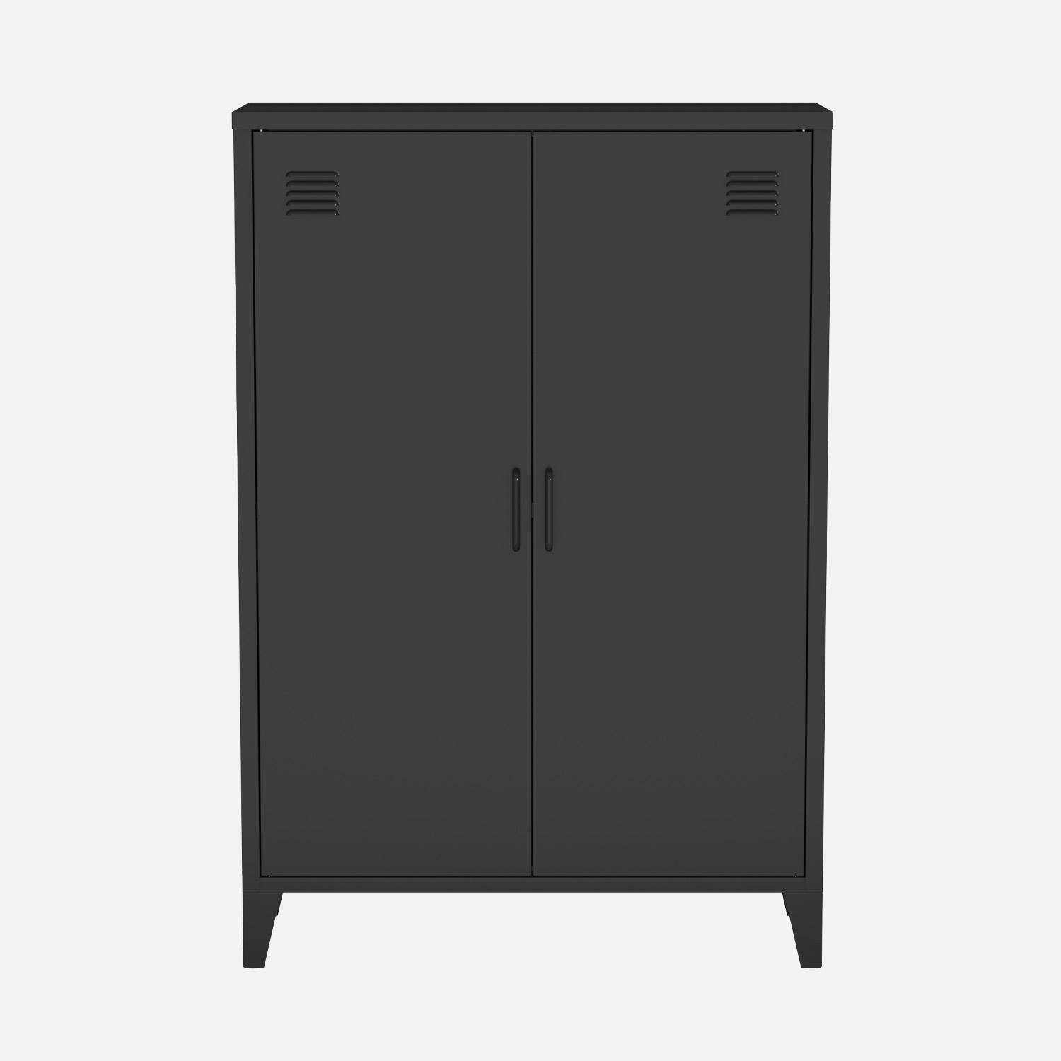Set di 2 armadio in metallo, 2 porte, Soho, Nero, 75x33x110 cm Photo3