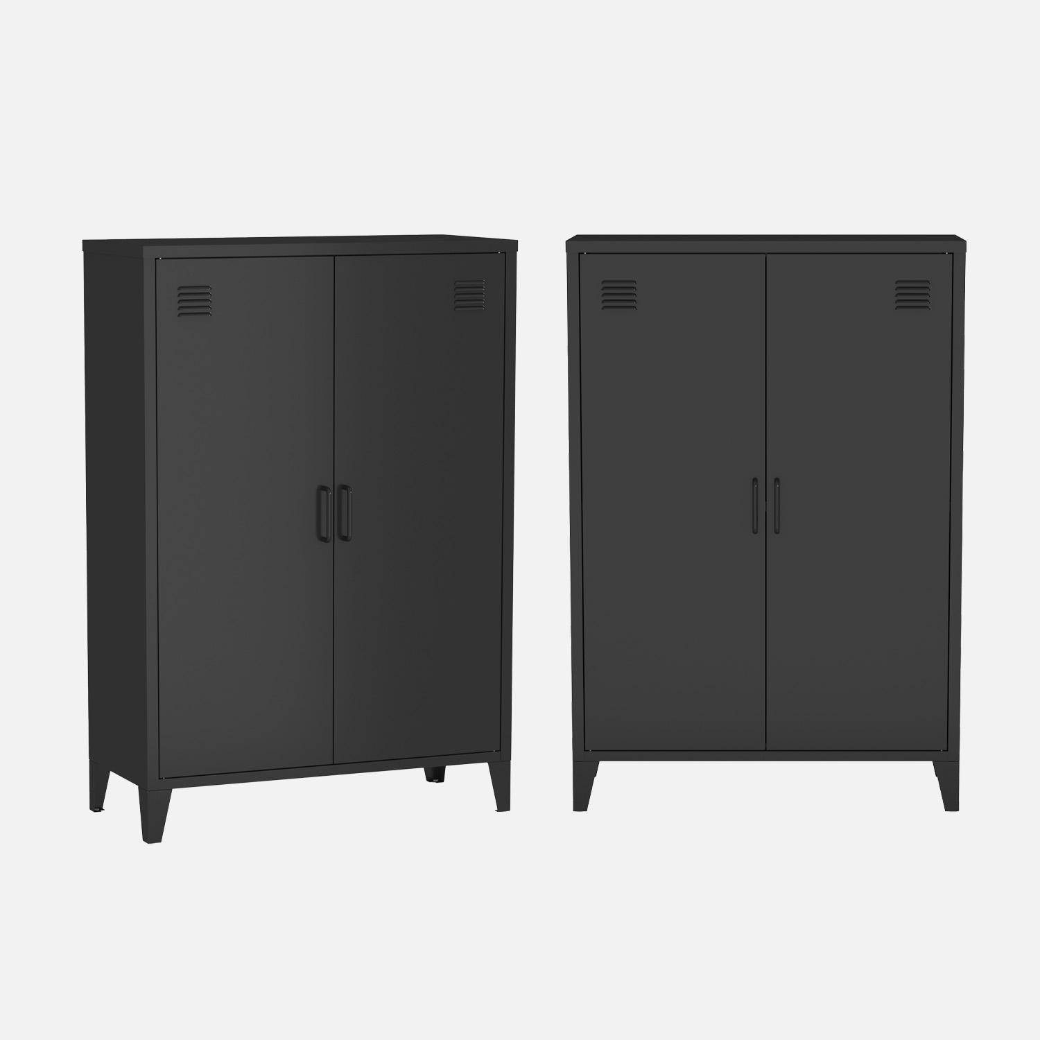 Lot de 2 commodes/armoires métal 2 portes Soho noir, casiers, L 75 x P 33 x H 110 cm,sweeek,Photo2