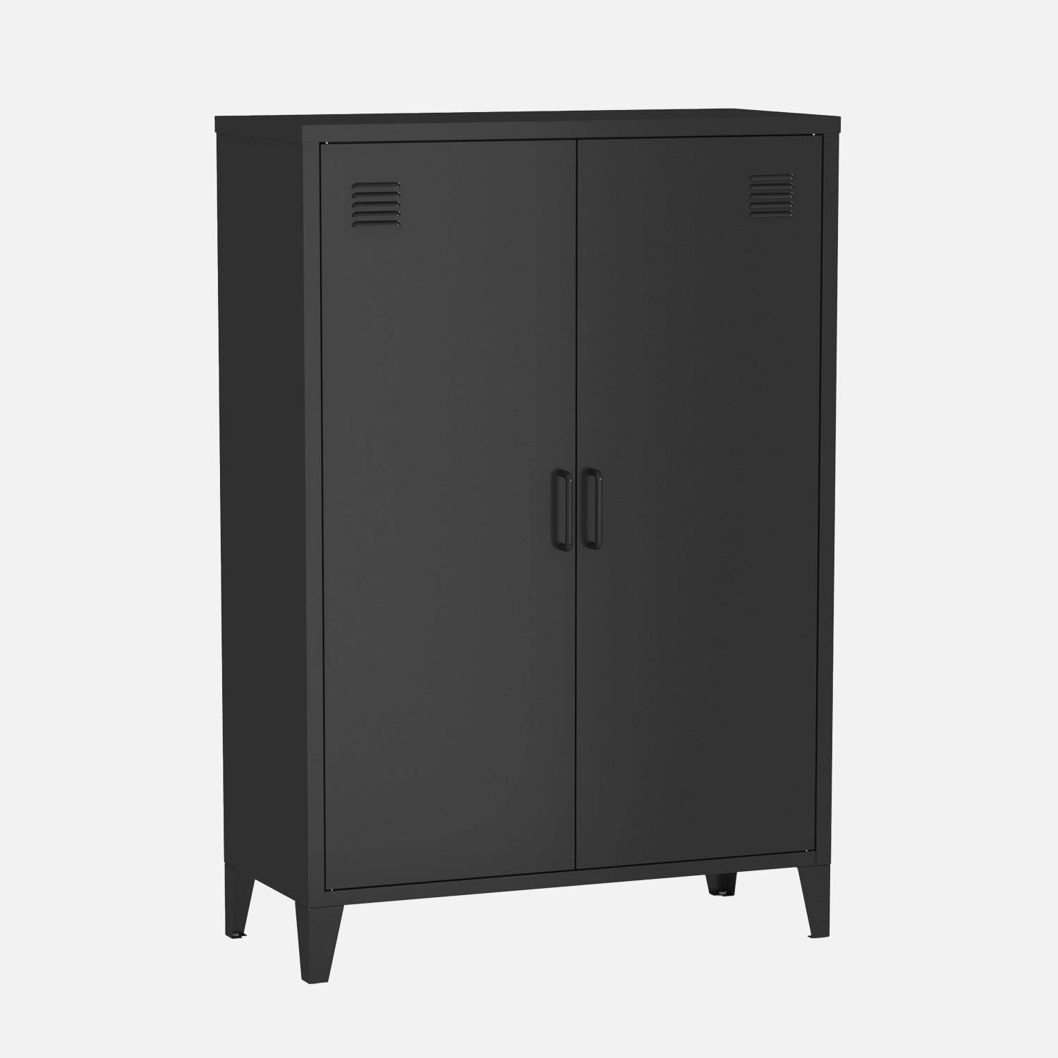 Set di 2 armadio in metallo, 2 porte, Soho, Nero, 75x33x110 cm Photo2