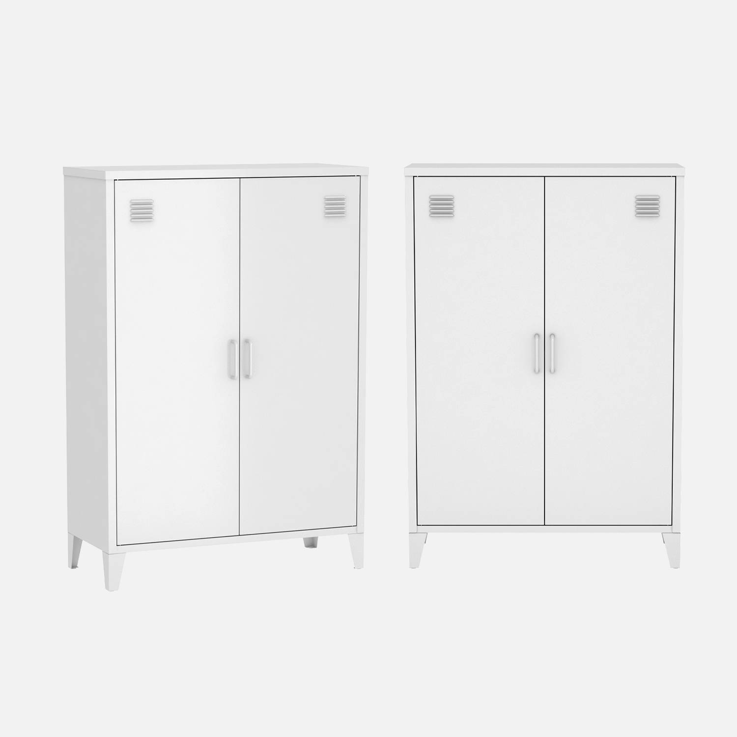 Lot de 2 commodes métal 2 portes blanc