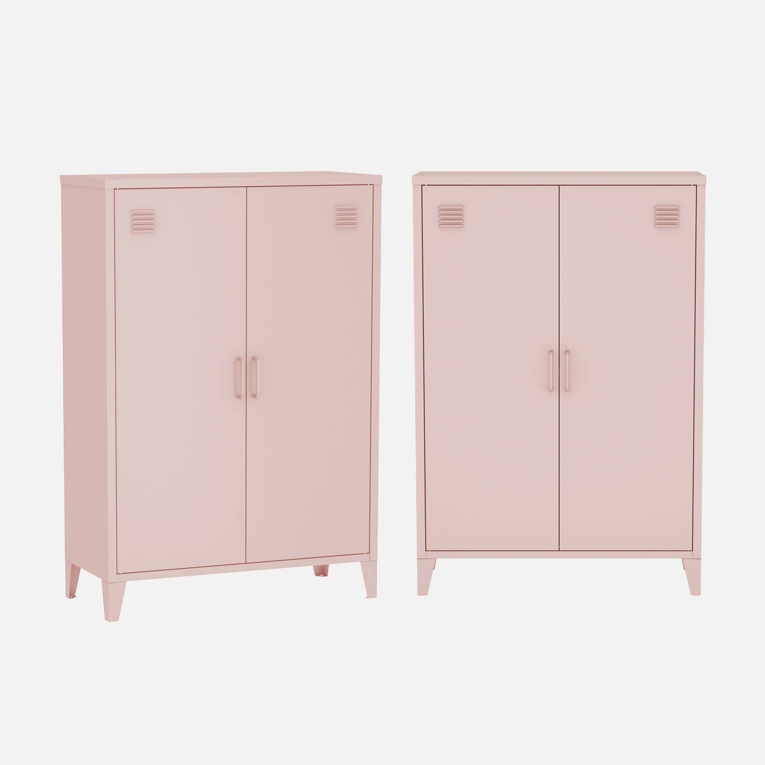Lot de 2 commodes métal 2 portes rose