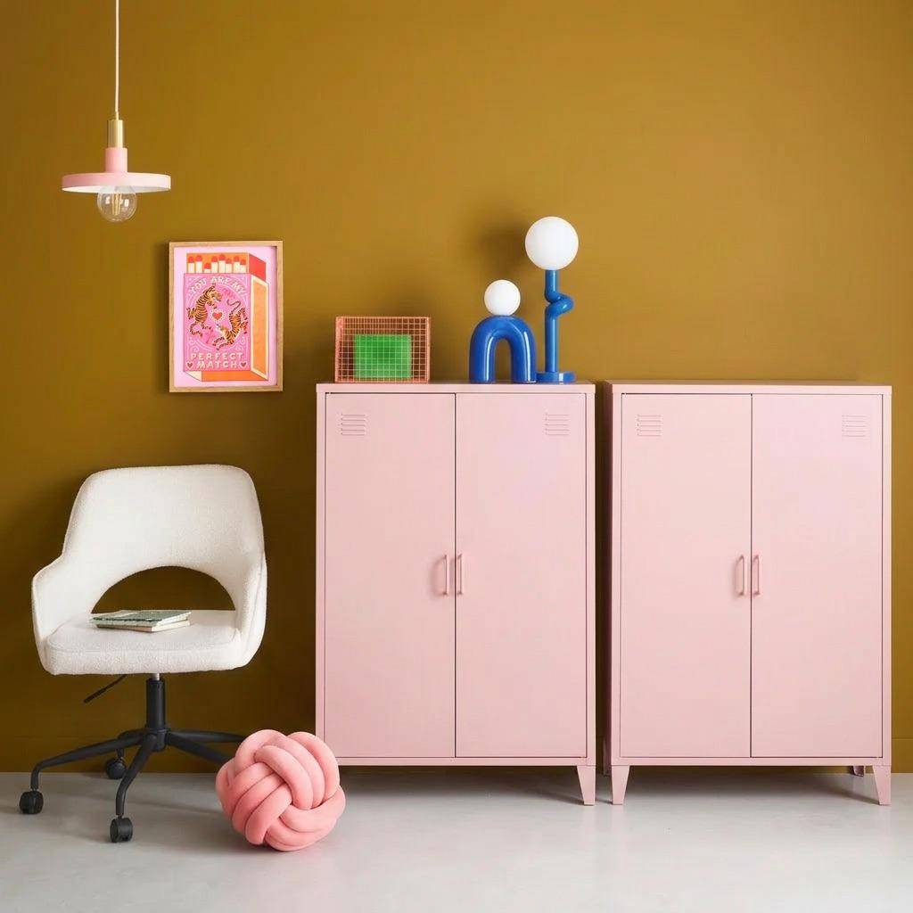 2er-Set Kommoden aus Metall mit 2 Türen rosa