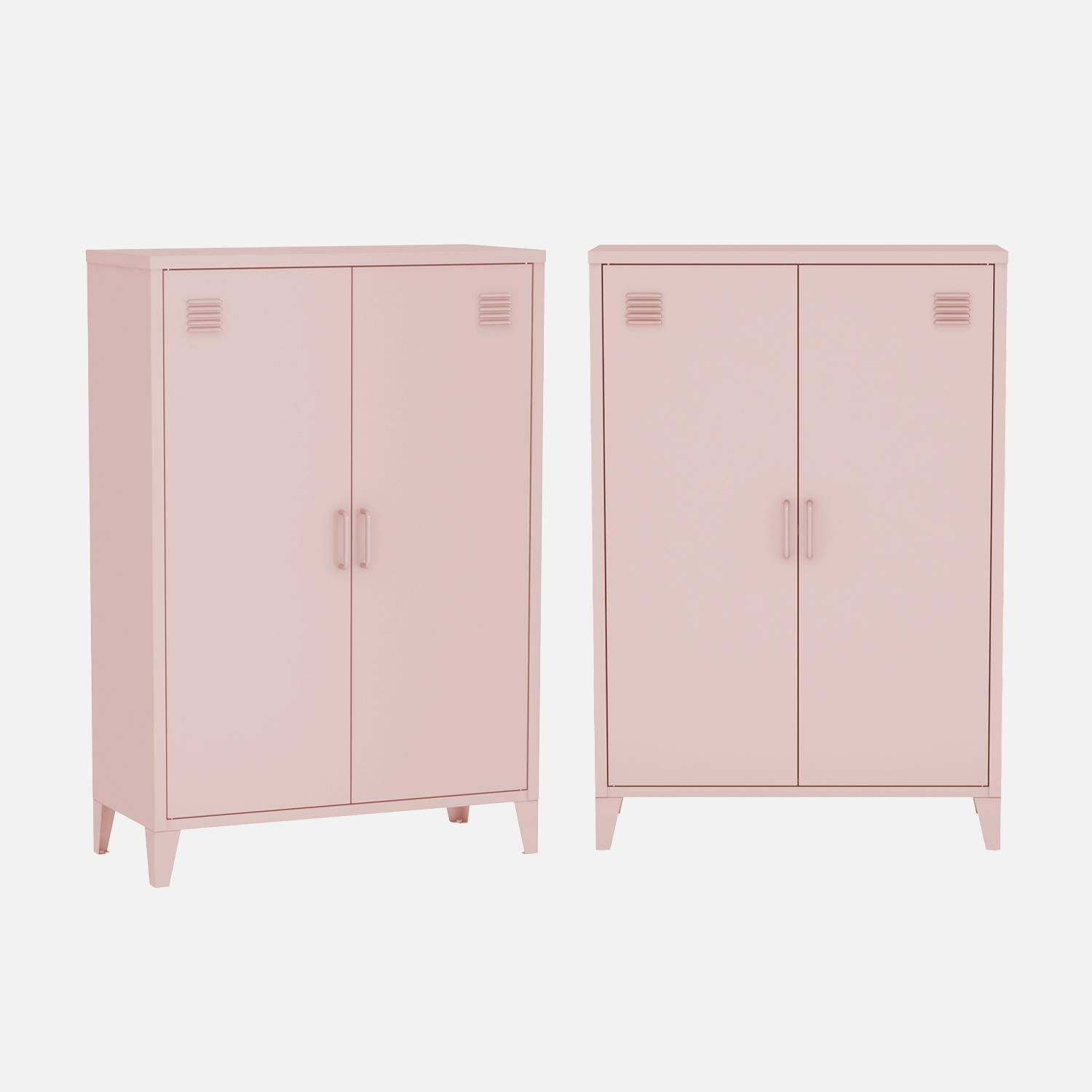 Cómoda/armario de metal de 2 puertas, set de 2, Soho, Rosa, 75x33x110 cm Photo1