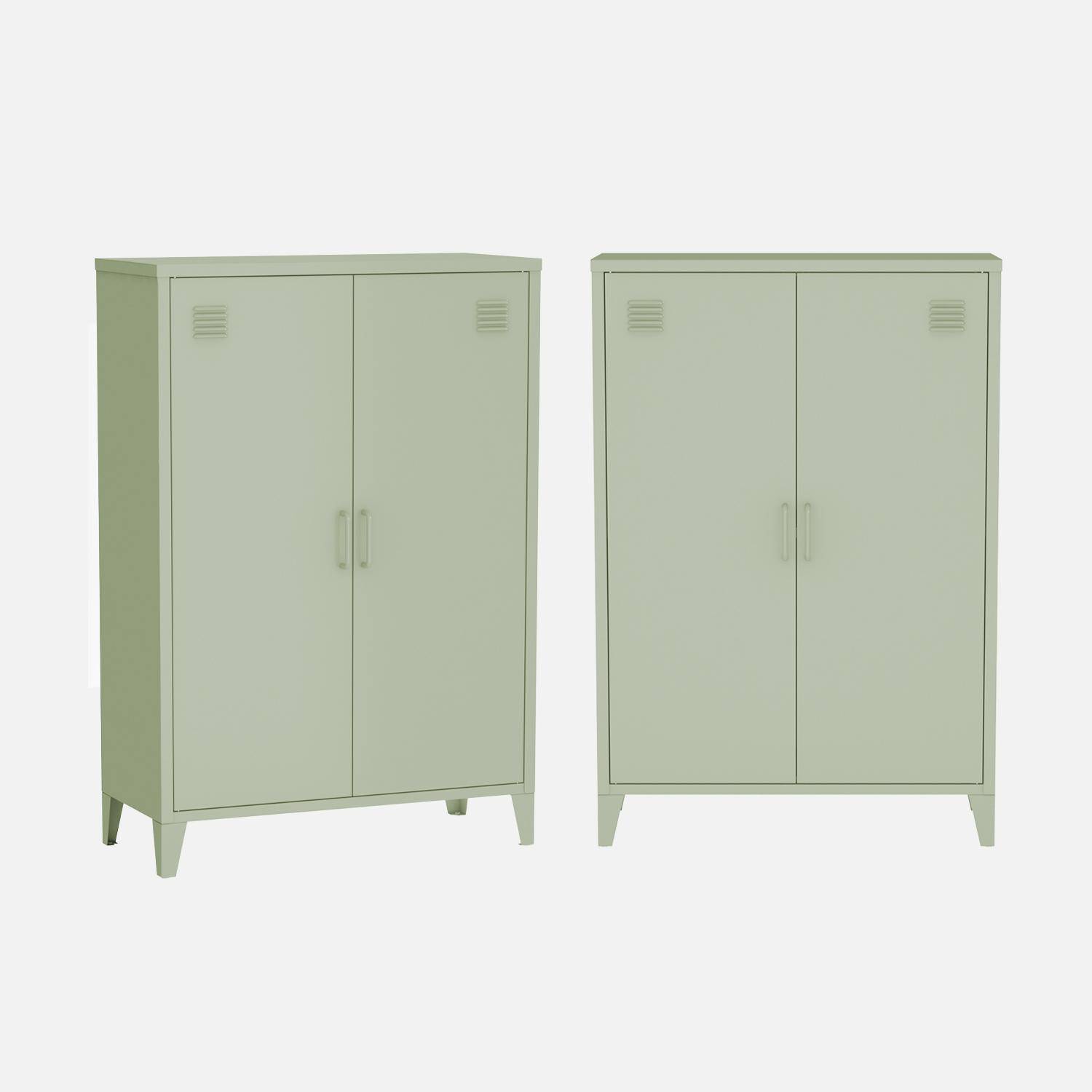 Lot de 2 commodes/armoires métal 2 portes Soho vert, casiers,  L 75 x P 33 x H 110 cm,sweeek,Photo2