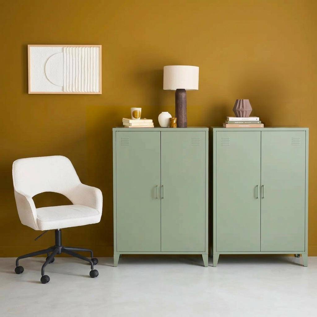 Lot de 2 commodes/armoires métal 2 portes Soho vert, casiers,  L 75 x P 33 x H 110 cm Photo1