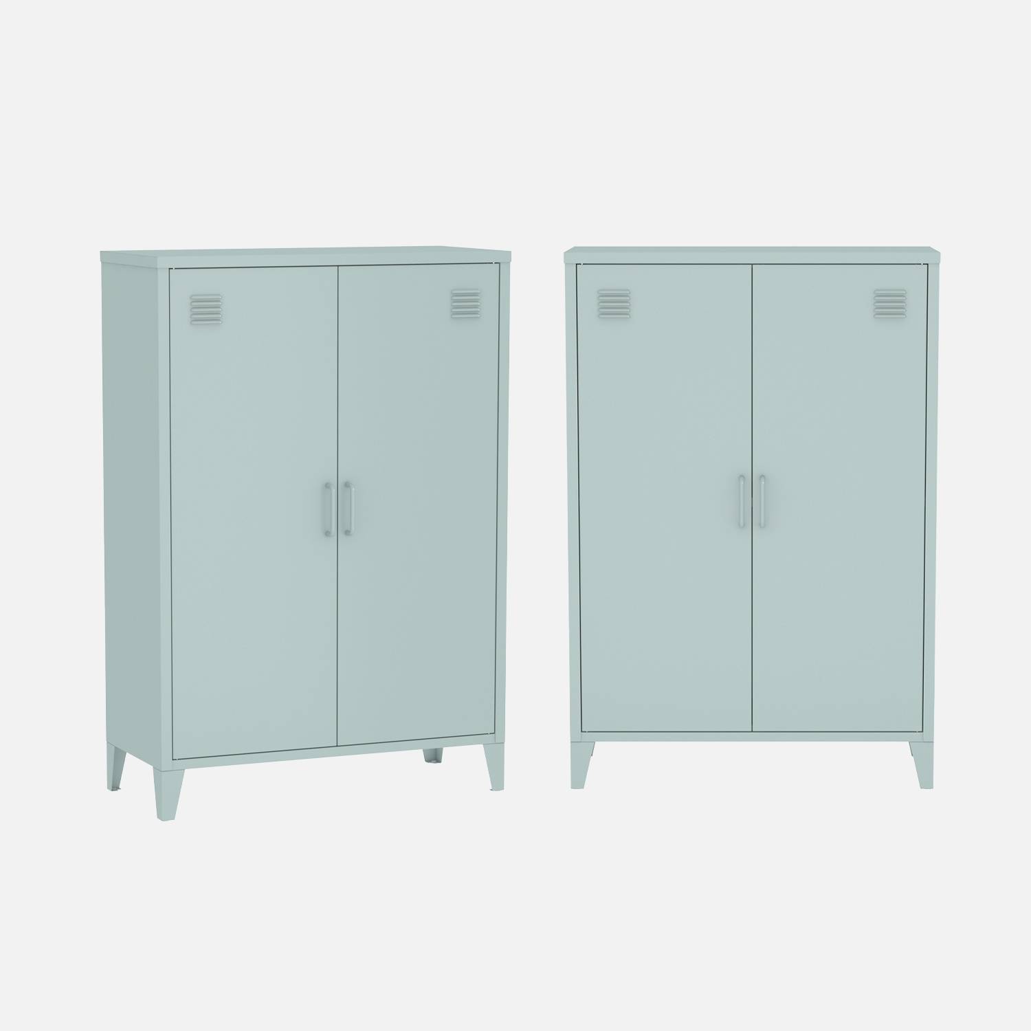 Lot de 2 commodes métal 2 portes bleu clair