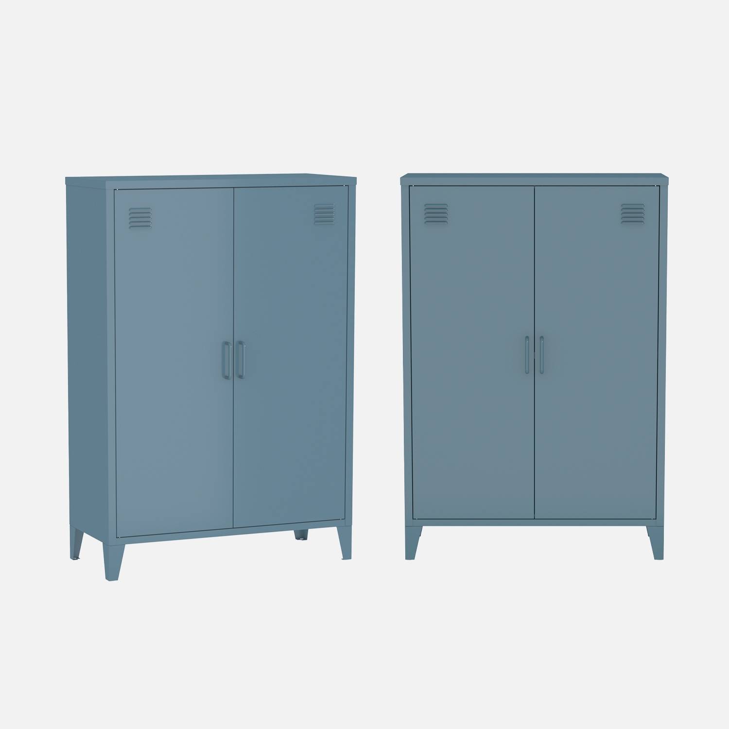 Lot de 2 commodes métal 2 portes bleu foncé
