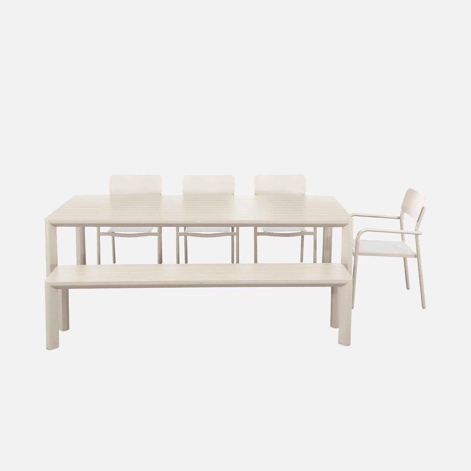 Table de jardin 1 banc et 4 fauteuils aluminium et textilène beige 220 x 100 x 75 cm Photo3