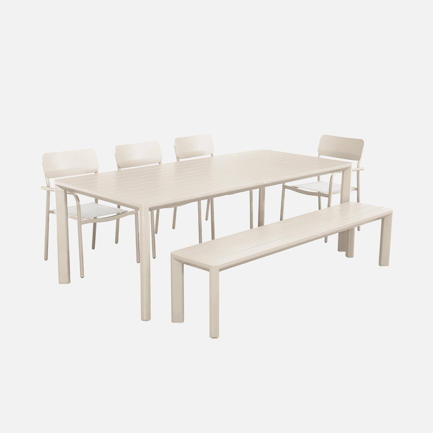 Table de jardin 1 banc et 4 fauteuils aluminium et textilène beige 220 x 100 x 75 cm Photo2