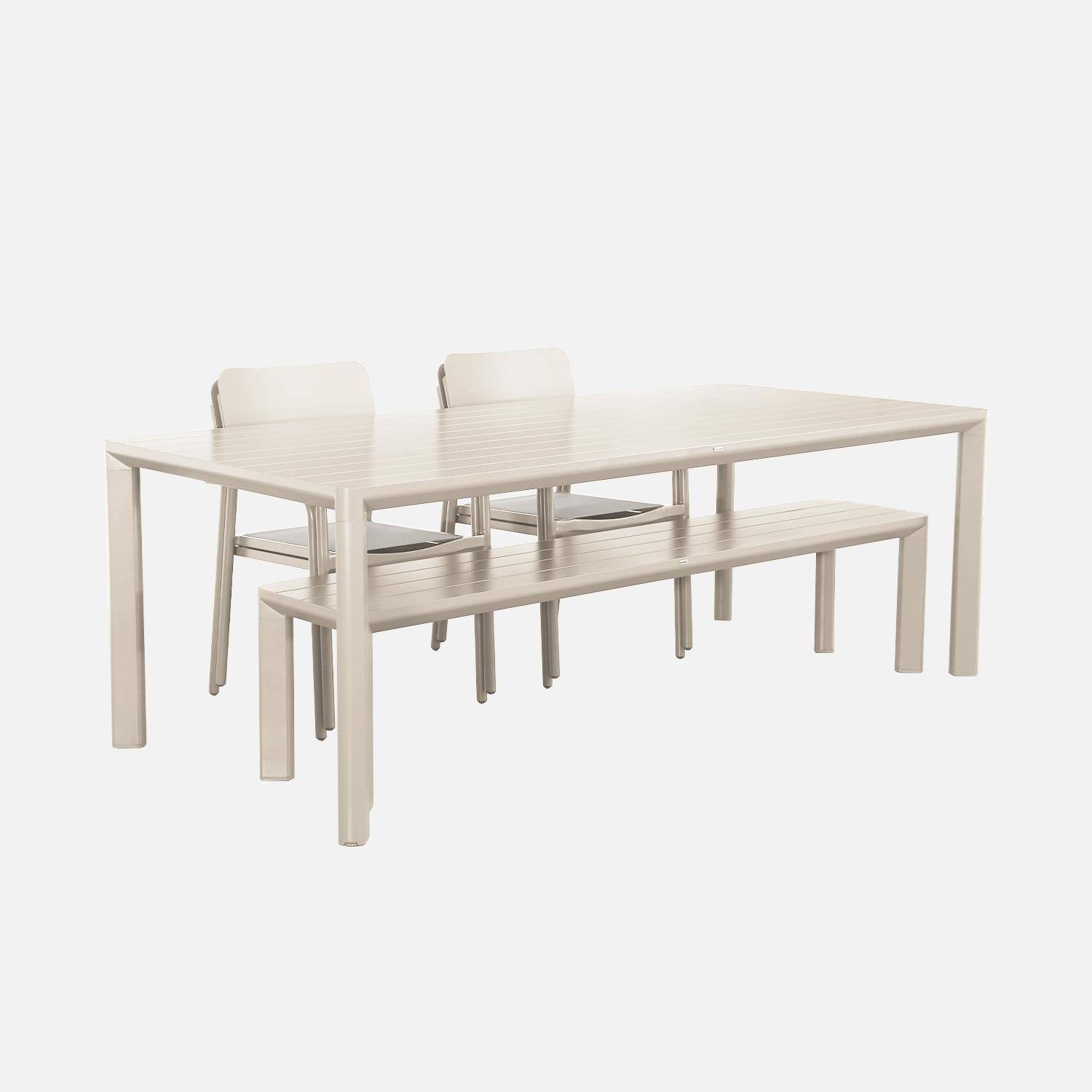 Table de jardin 1 banc et 4 fauteuils aluminium et textilène beige 220 x 100 x 75 cm Photo4