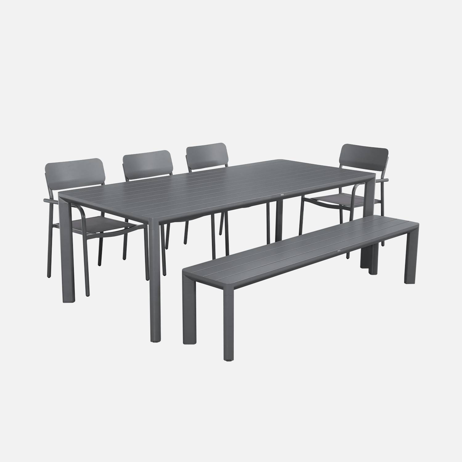 Table de jardin 1 banc 4 fauteuils aluminium anthracite