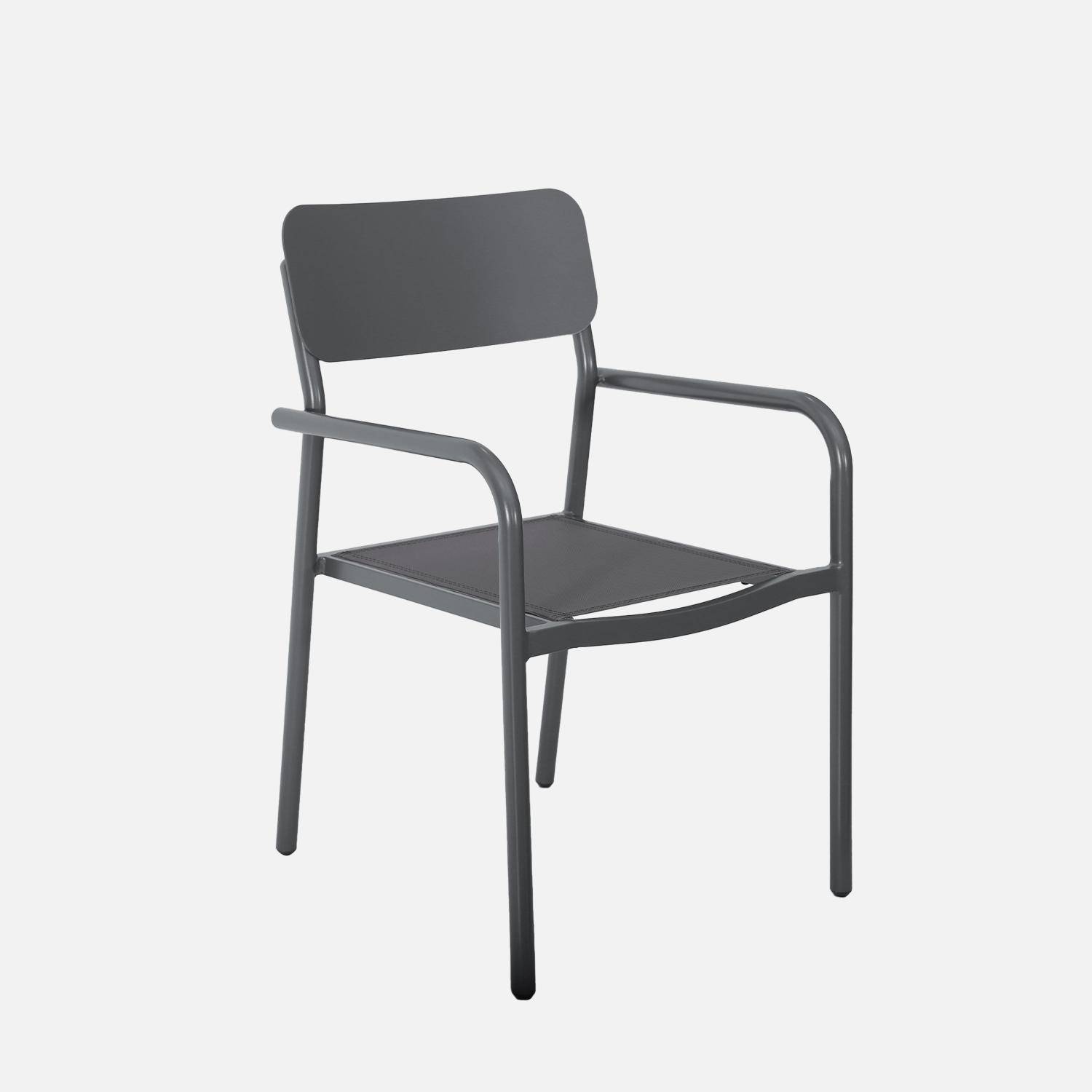 Table de jardin 1 banc et 4 fauteuils aluminium et textilène anthracite 220 x 100 x 75 cm Photo7