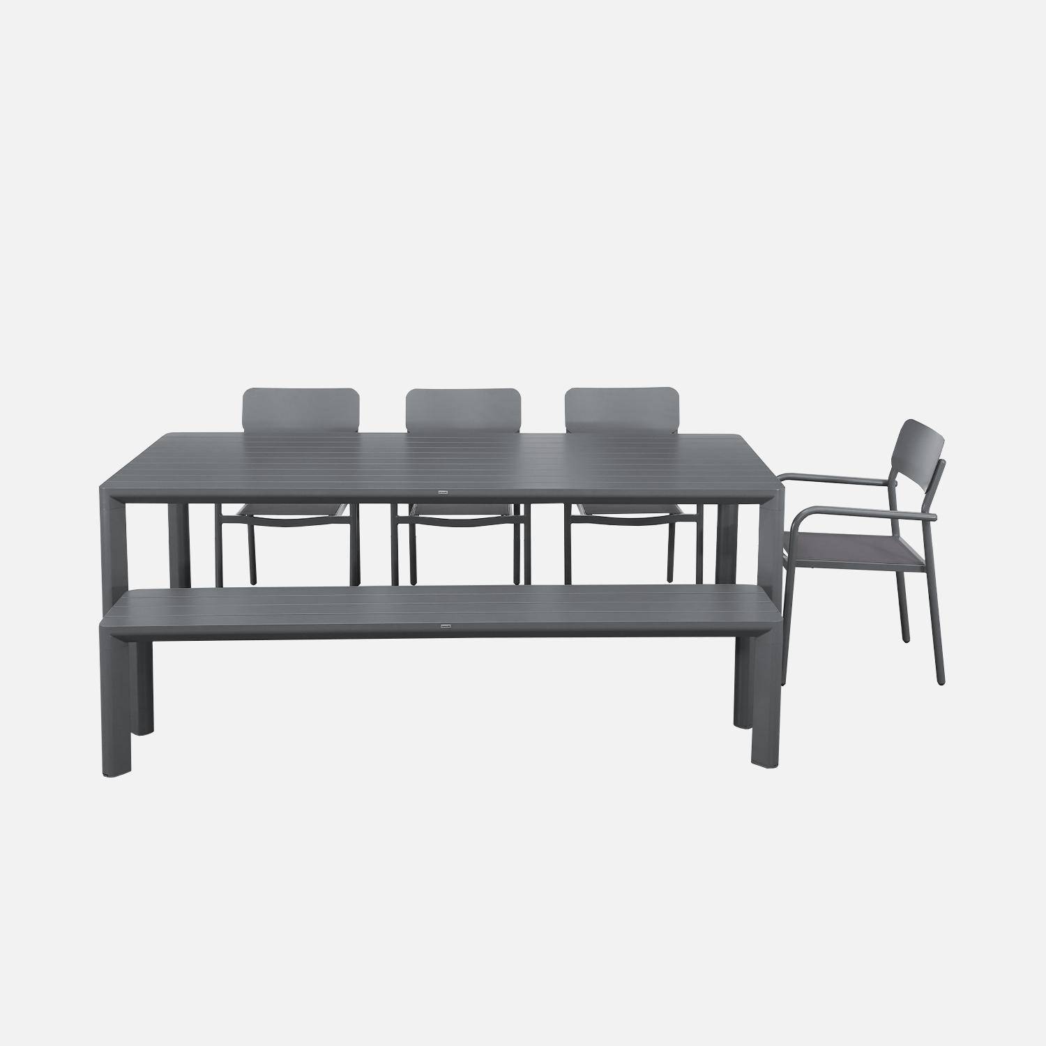 Table de jardin 1 banc et 4 fauteuils aluminium et textilène anthracite 220 x 100 x 75 cm Photo3