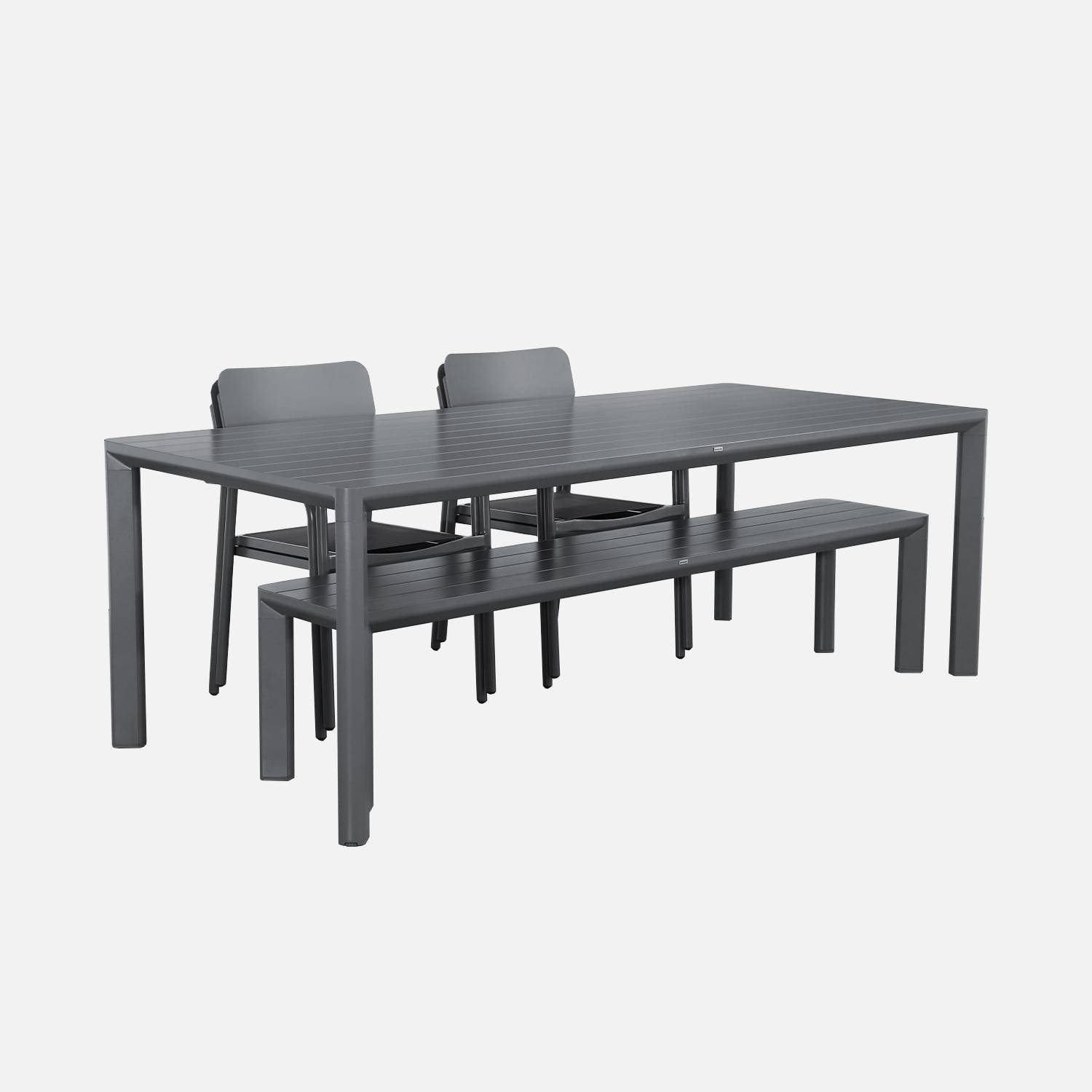 Table de jardin 1 banc et 4 fauteuils aluminium et textilène anthracite 220 x 100 x 75 cm,sweeek,Photo4