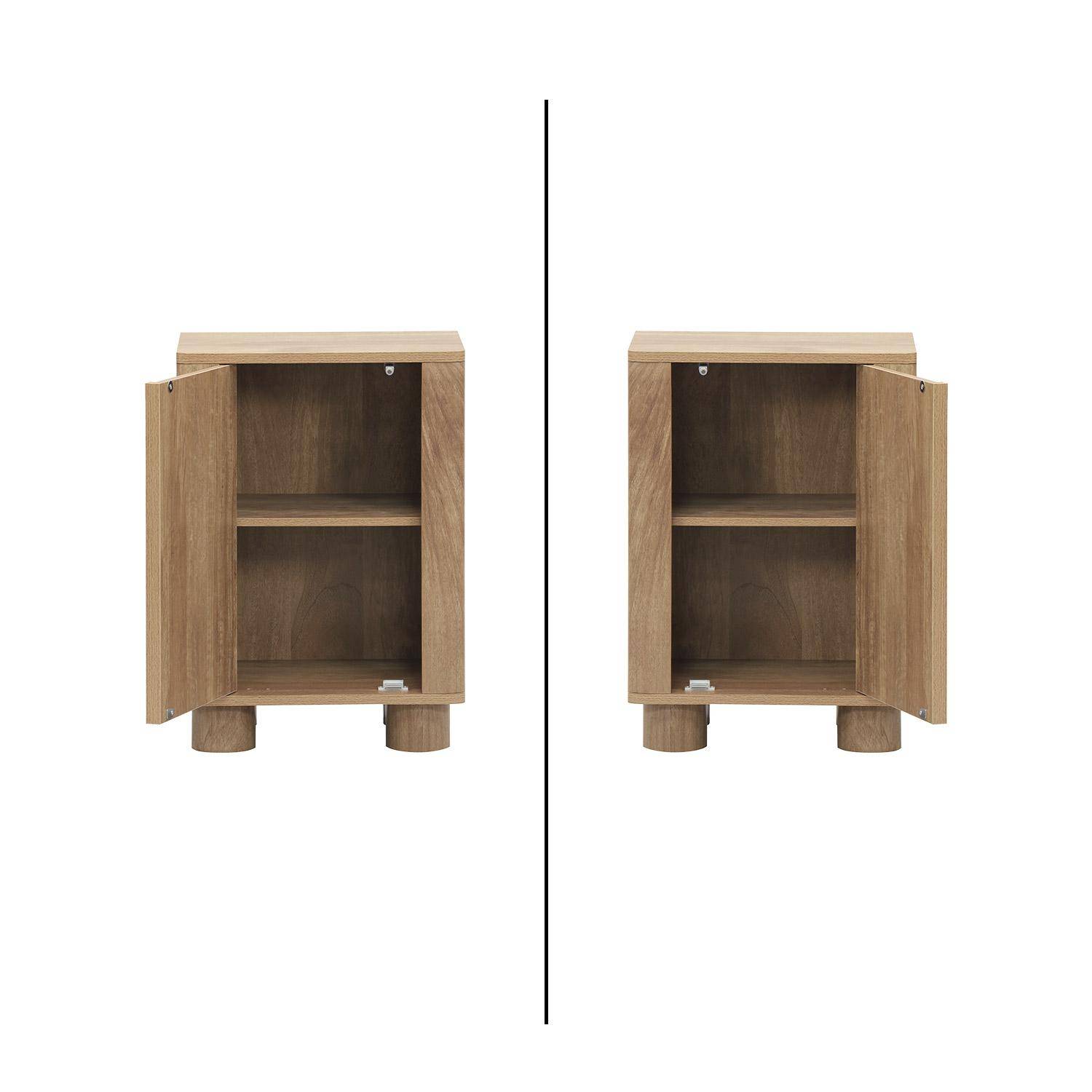 Mesita de noche efecto madera de mango con 1 puerta reversible, Pondi, Marrón dorado, 40x30x57 cm Photo3