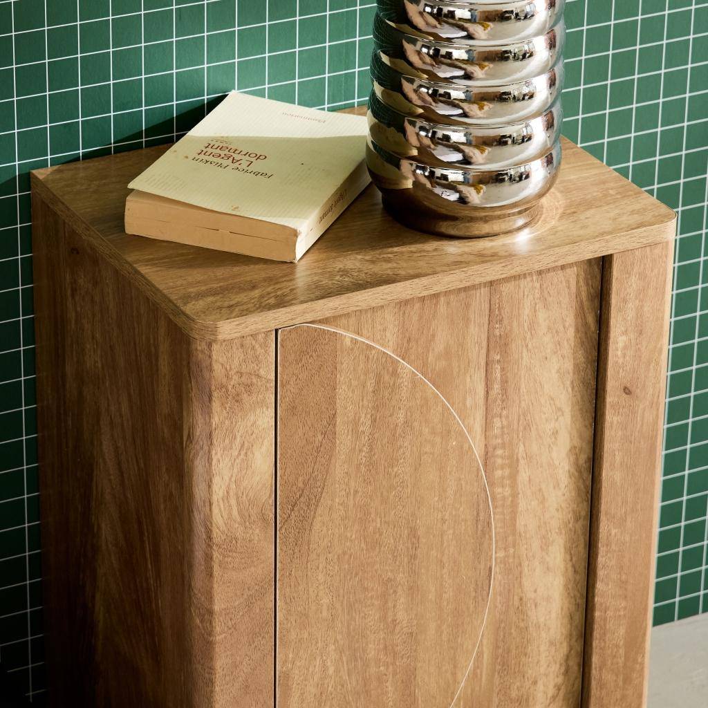 Mango wood effect bedside table with 1 reversible door - Pondi Photo3