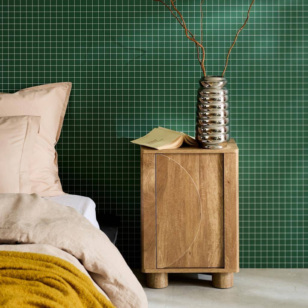 Mango wood effect bedside table with 1 reversible door - Pondi Photo1