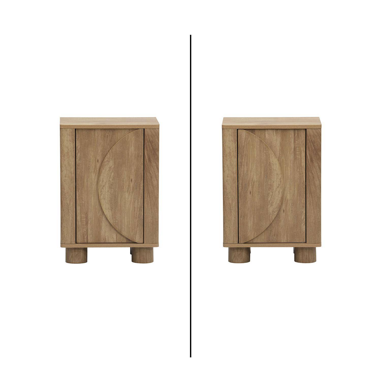 Mesita de noche efecto madera de mango con 1 puerta reversible, Pondi, Marrón dorado, 40x30x57 cm Photo2