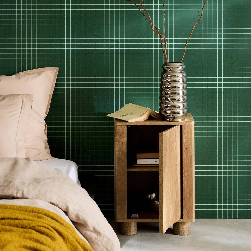 Mango wood effect bedside table with 1 reversible door - Pondi Photo2