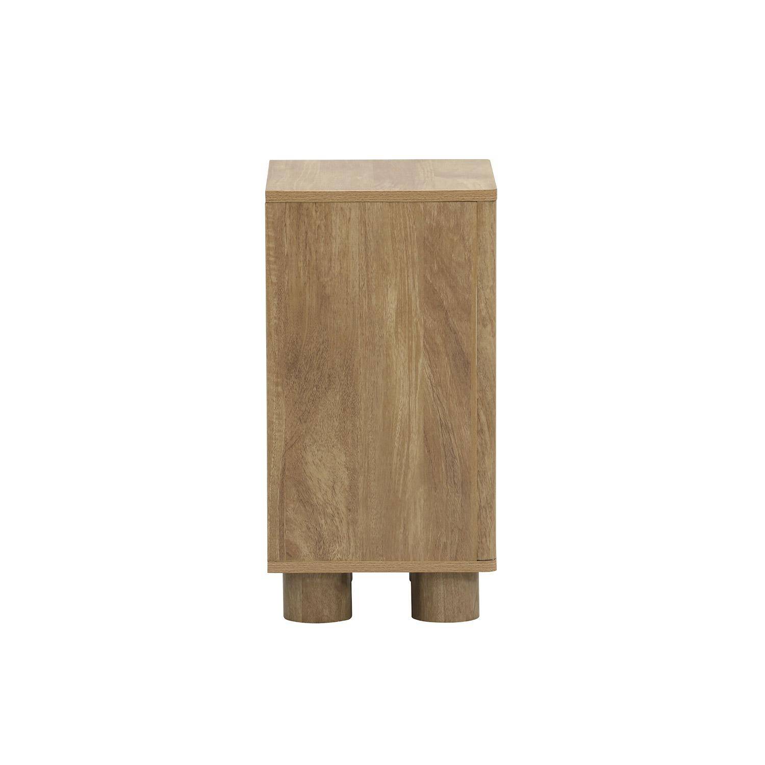 Mesita de noche efecto madera de mango con 1 puerta reversible, Pondi, Marrón dorado, 40x30x57 cm Photo5
