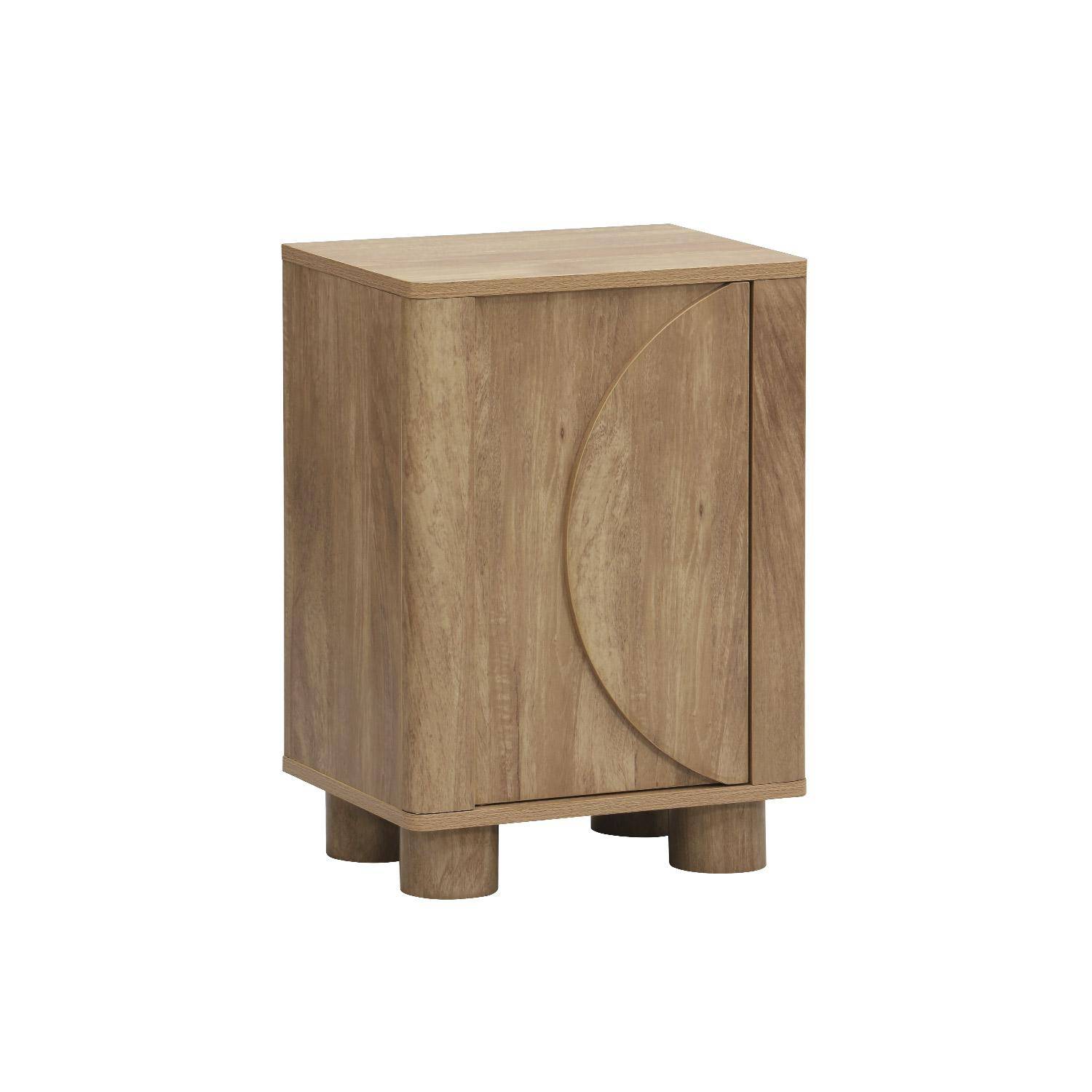 Mesita de noche efecto madera de mango con 1 puerta reversible, Pondi, Marrón dorado, 40x30x57 cm Photo1