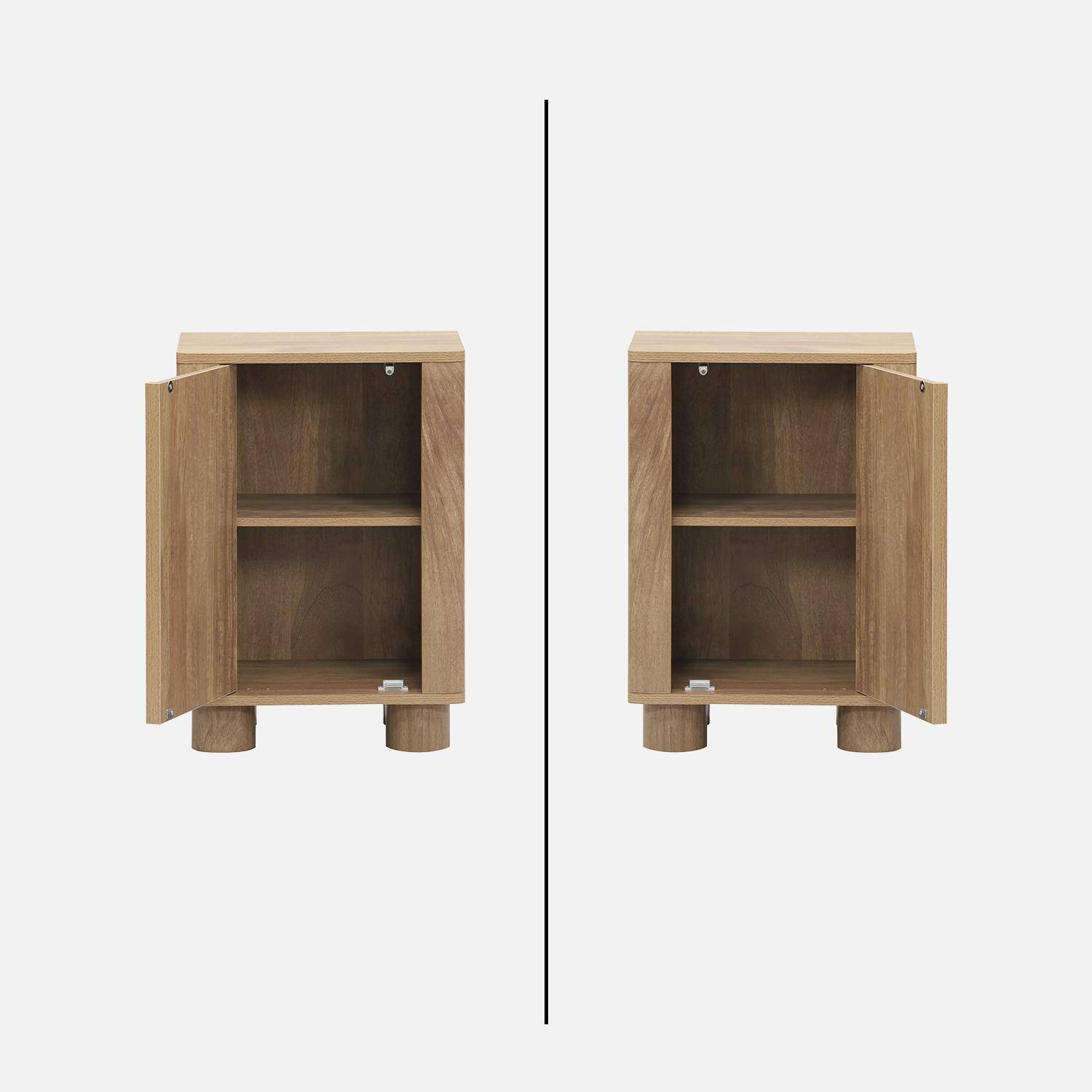 Mesita de noche efecto madera de mango con 1 puerta reversible, set de 2, Pondi, Marrón dorado, 40x30x57 cm Photo3