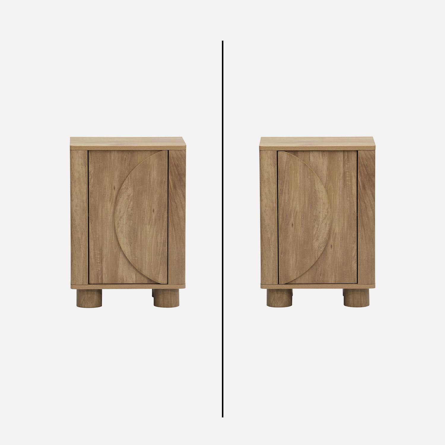 Mesita de noche efecto madera de mango con 1 puerta reversible, set de 2, Pondi, Marrón dorado, 40x30x57 cm Photo2
