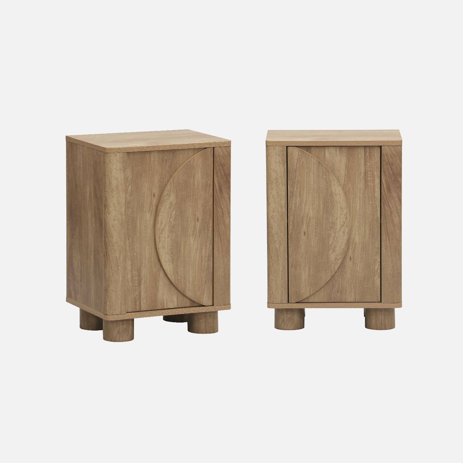 Mesita de noche efecto madera de mango con 1 puerta reversible, set de 2, Pondi, Marrón dorado, 40x30x57 cm Photo1