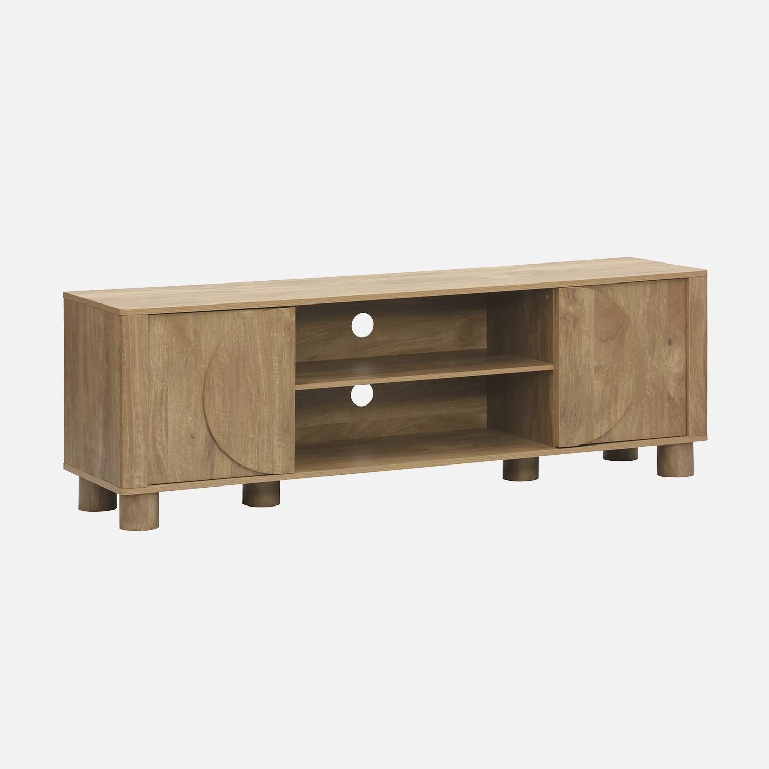 Mueble de TV exótico efecto madera con 2 puertas reversibles, 155cm, Marrón dorado