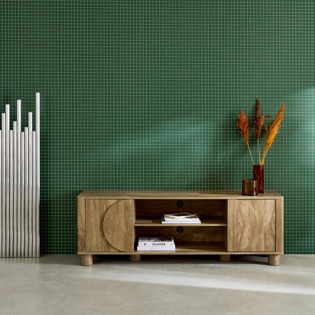 Mobile TV esotico effetto legno di mango 2 ante reversibili, 155cm Effetto legno miele - 155x40x52 cm,sweeek,Photo4