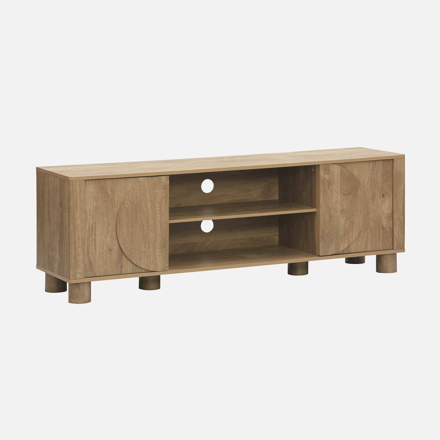Meuble TV exotique effet bois de manguier 2 portes 155cm Pondi Photo1