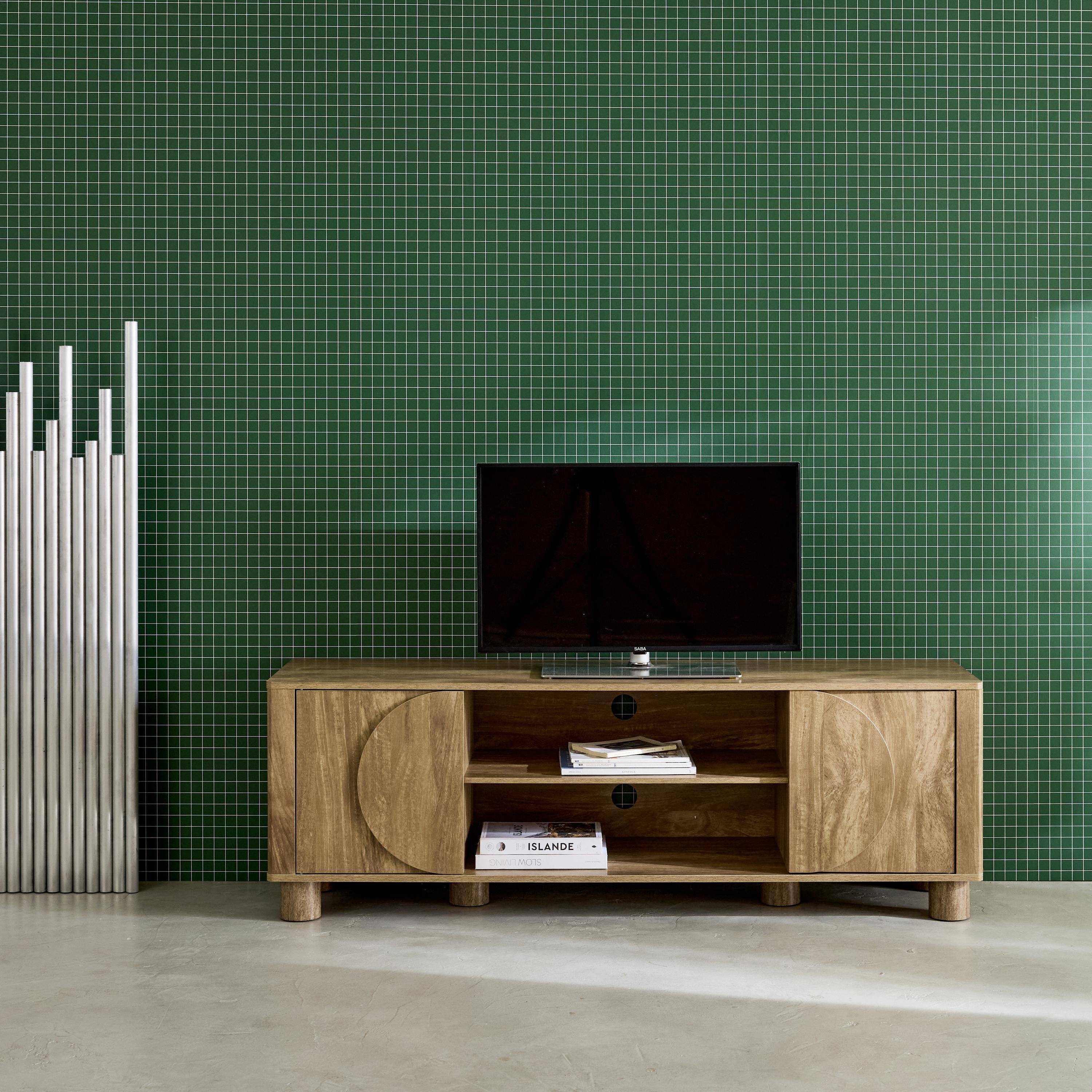 Meuble TV exotique décor bois de manguier 2 portes 155cm Pondi Photo1