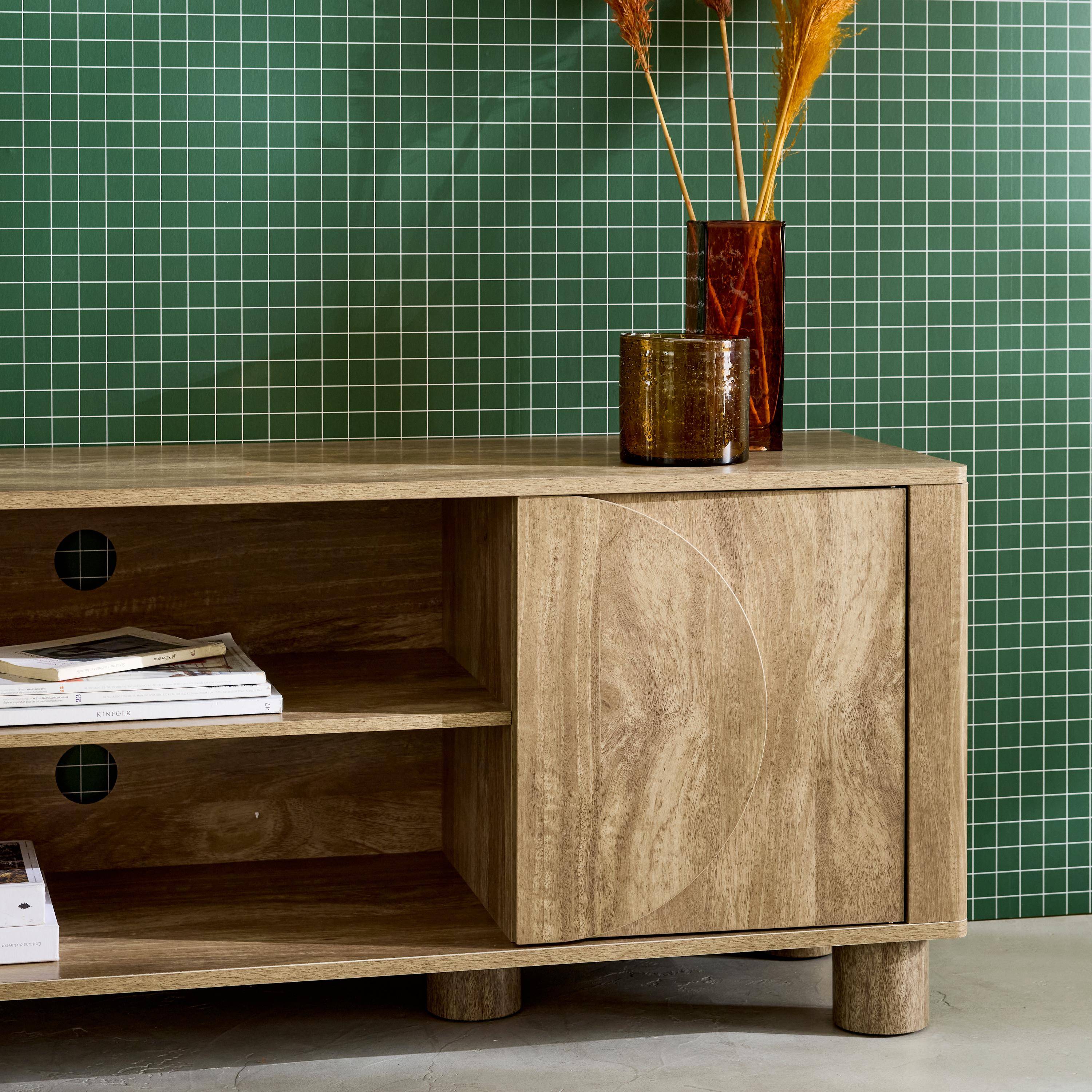 Meuble TV exotique décor bois de manguier 2 portes 155cm Pondi Photo3