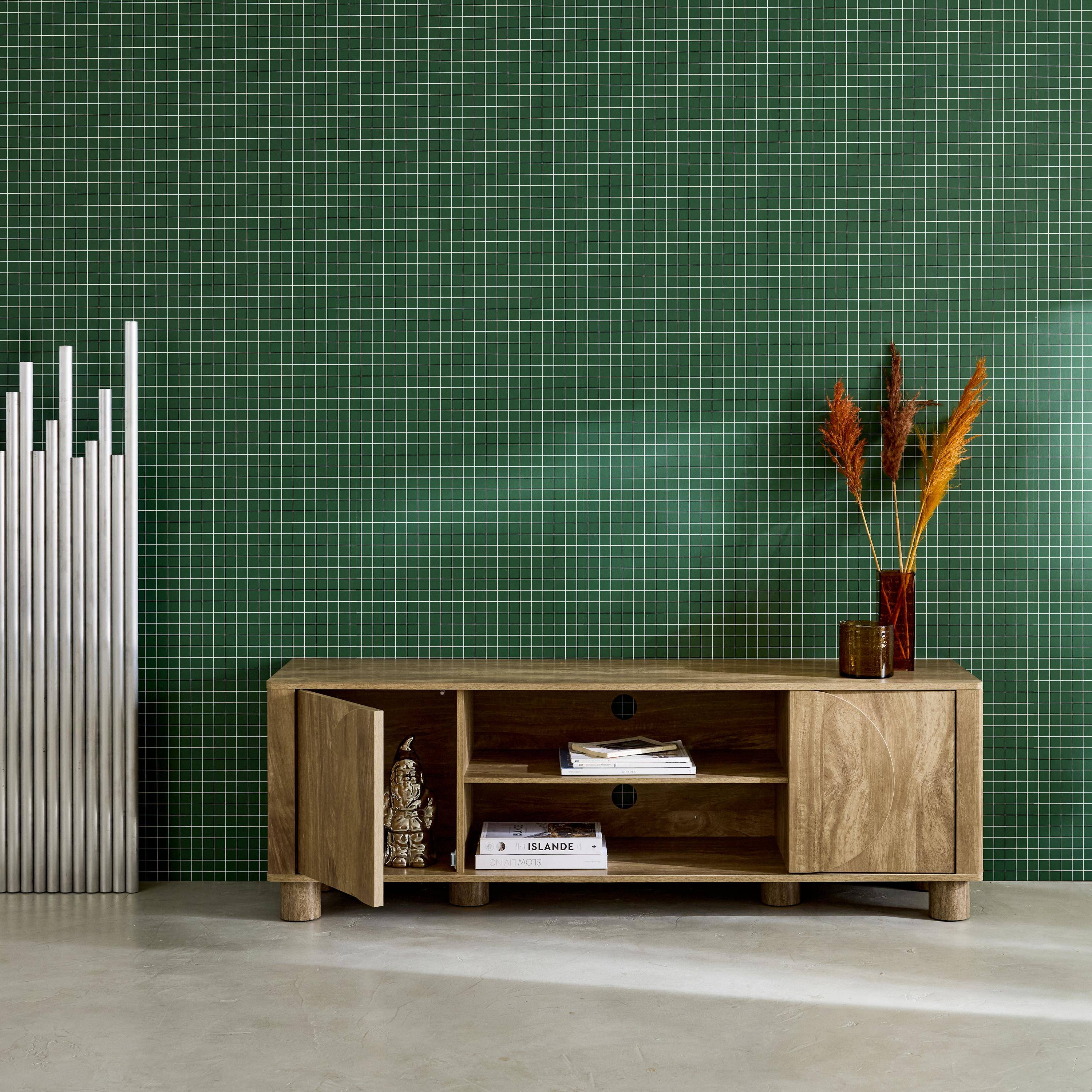 Meuble TV exotique décor bois de manguier 2 portes 155cm Pondi Photo2