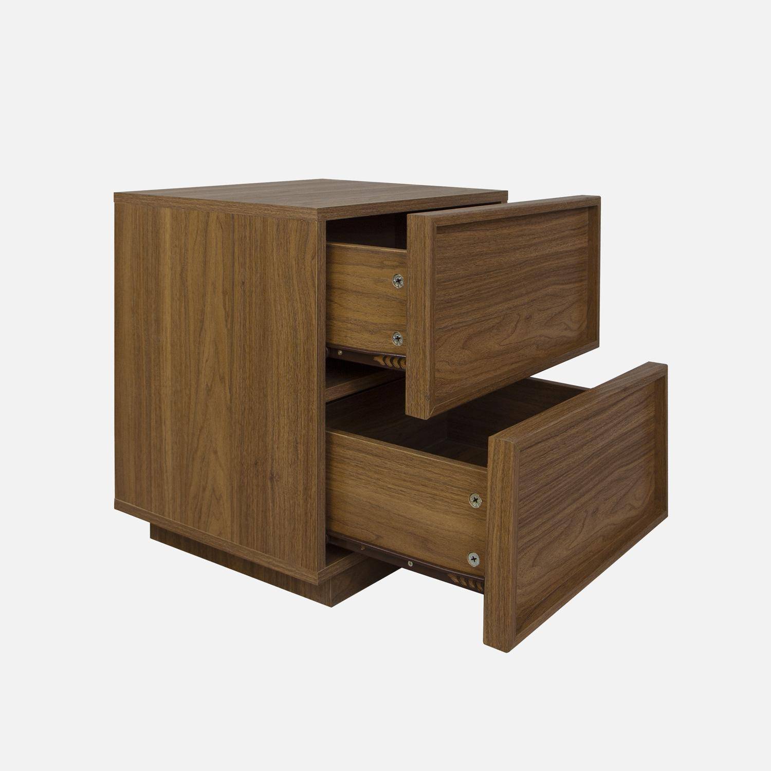 Table de chevet effet bois 2 tiroirs noyer L 42 x P 38 x H 48cm - Kuba Photo3