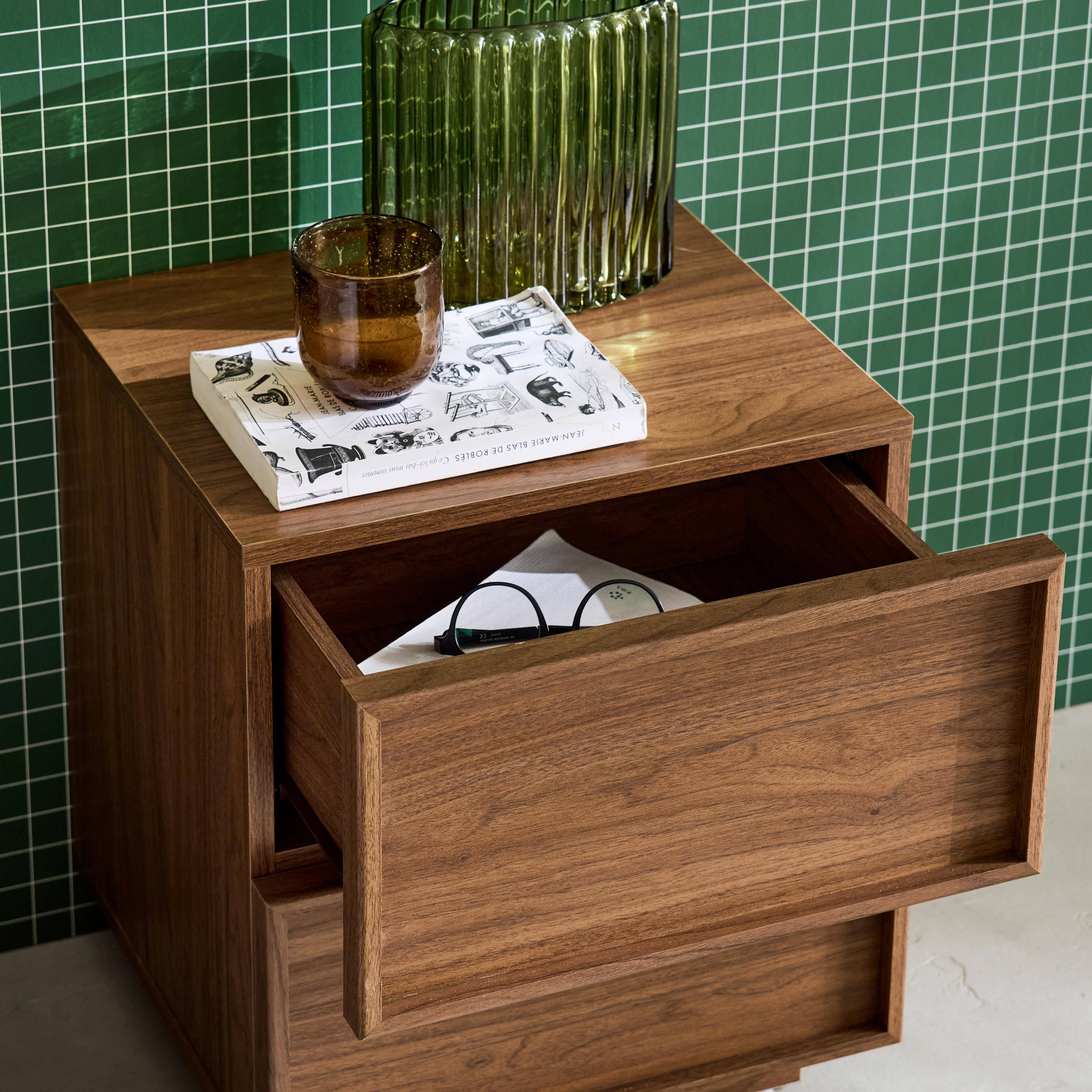 Table de chevet effet bois 2 tiroirs noyer L 42 x P 38 x H 48cm - Kuba,sweeek,Photo2