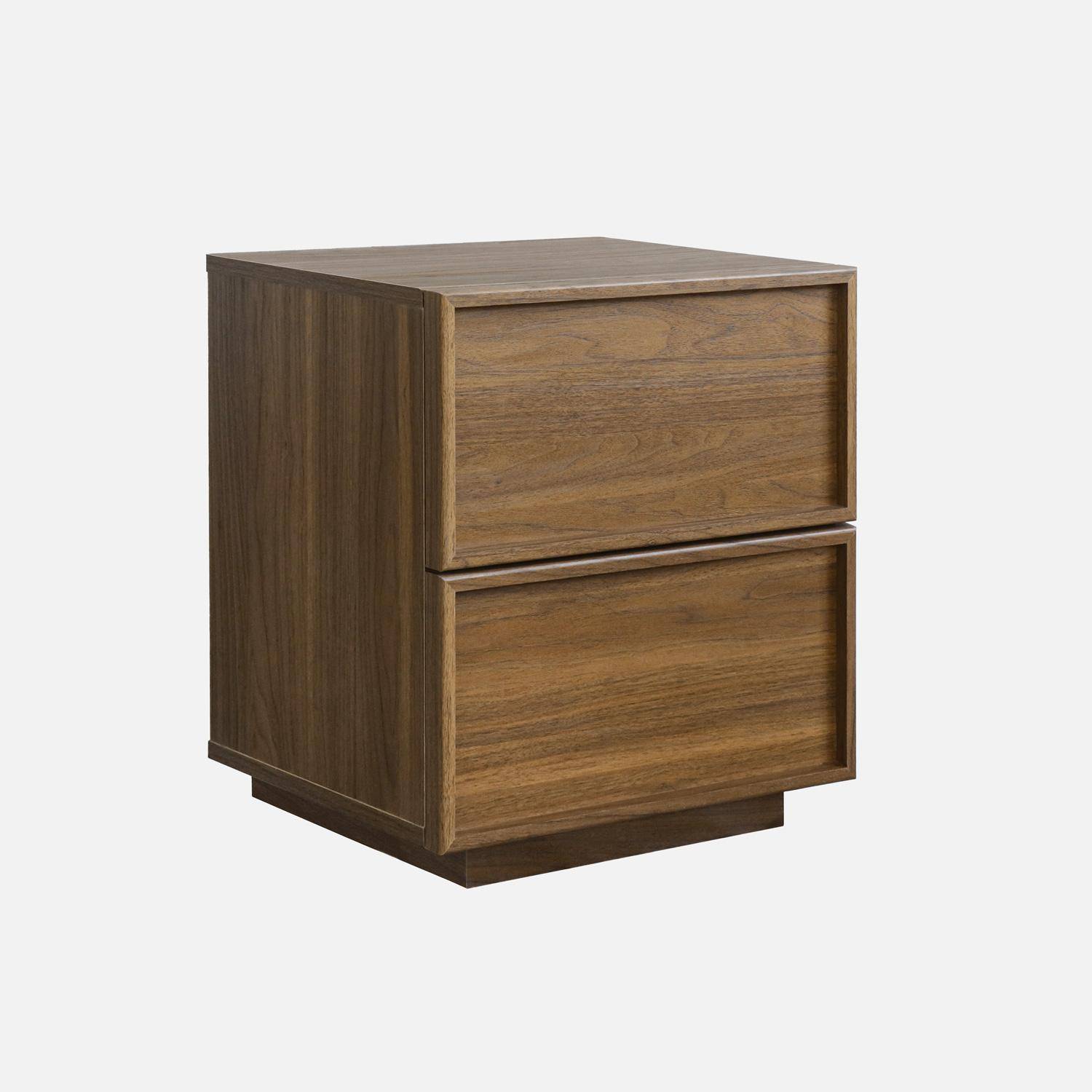 Table de chevet effet bois 2 tiroirs noyer L 42 x P 38 x H 48cm - Kuba Photo1