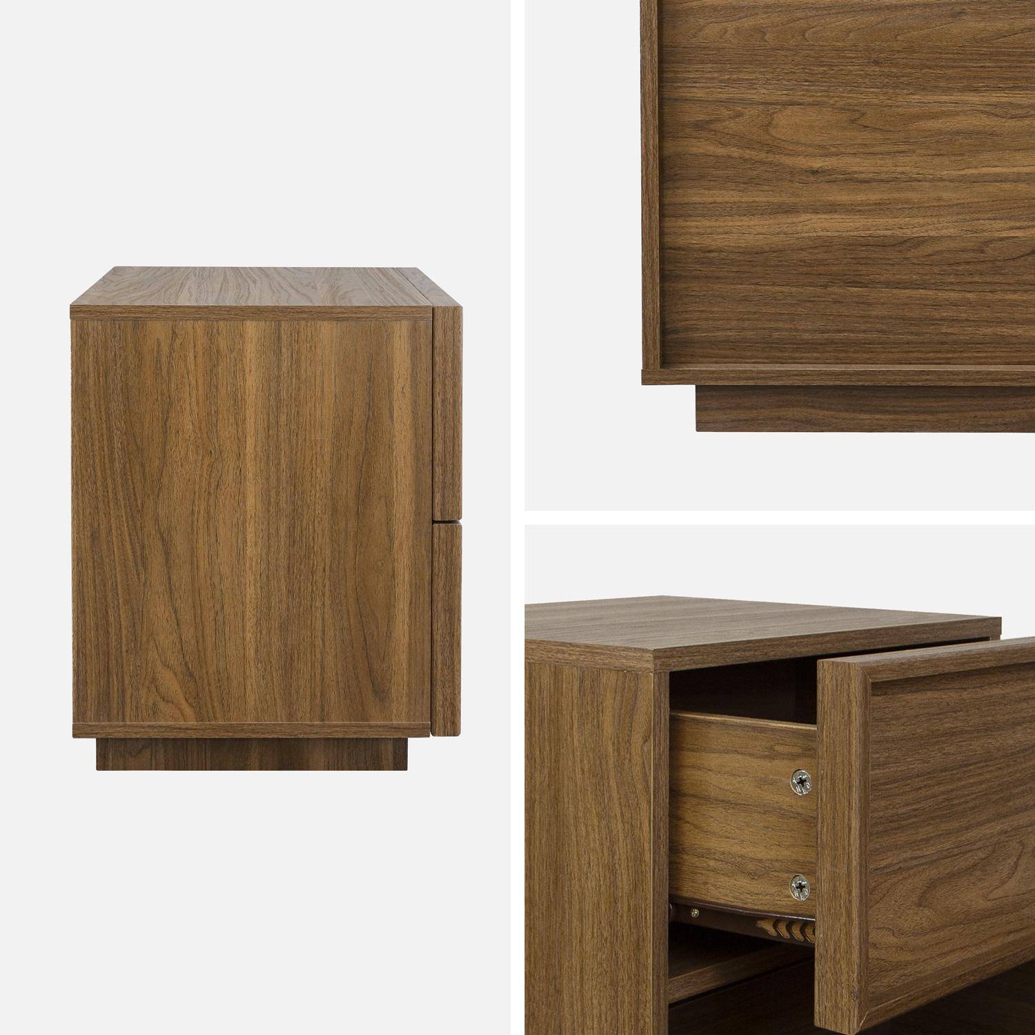 Table de chevet effet bois 2 tiroirs noyer L 42 x P 38 x H 48cm - Kuba,sweeek,Photo4