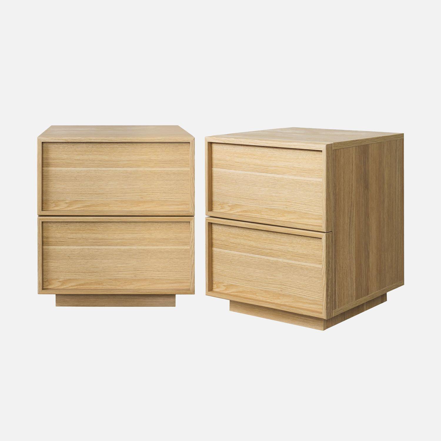 Lot de 2 tables de chevet effet bois 2 tiroirs naturel L 42 x P 38 x H 48cm - Kuba Photo1