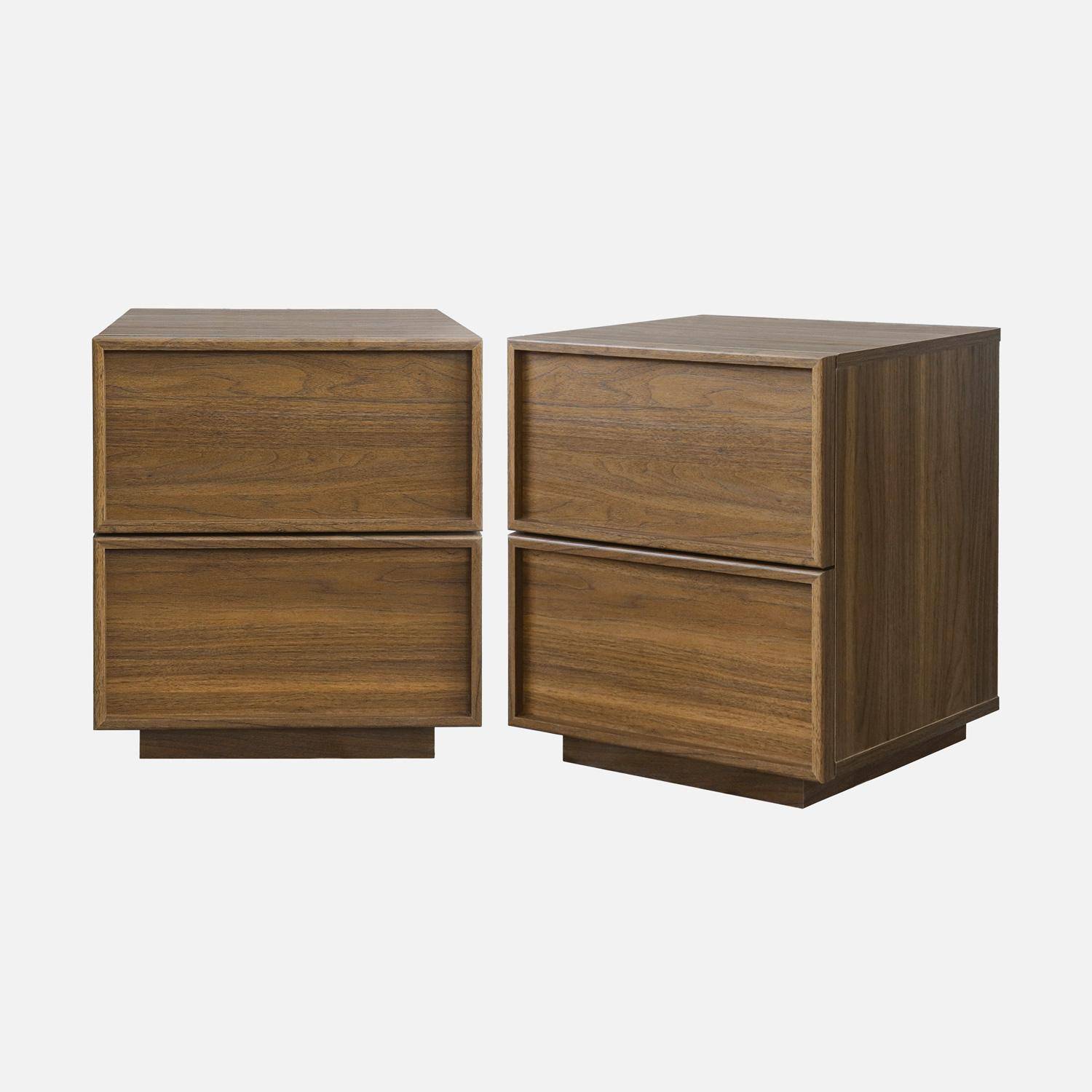 Mesita efecto madera 2 cajones, set de 2, Kuba, Madera de nogal, 42x38x48 cm Photo1
