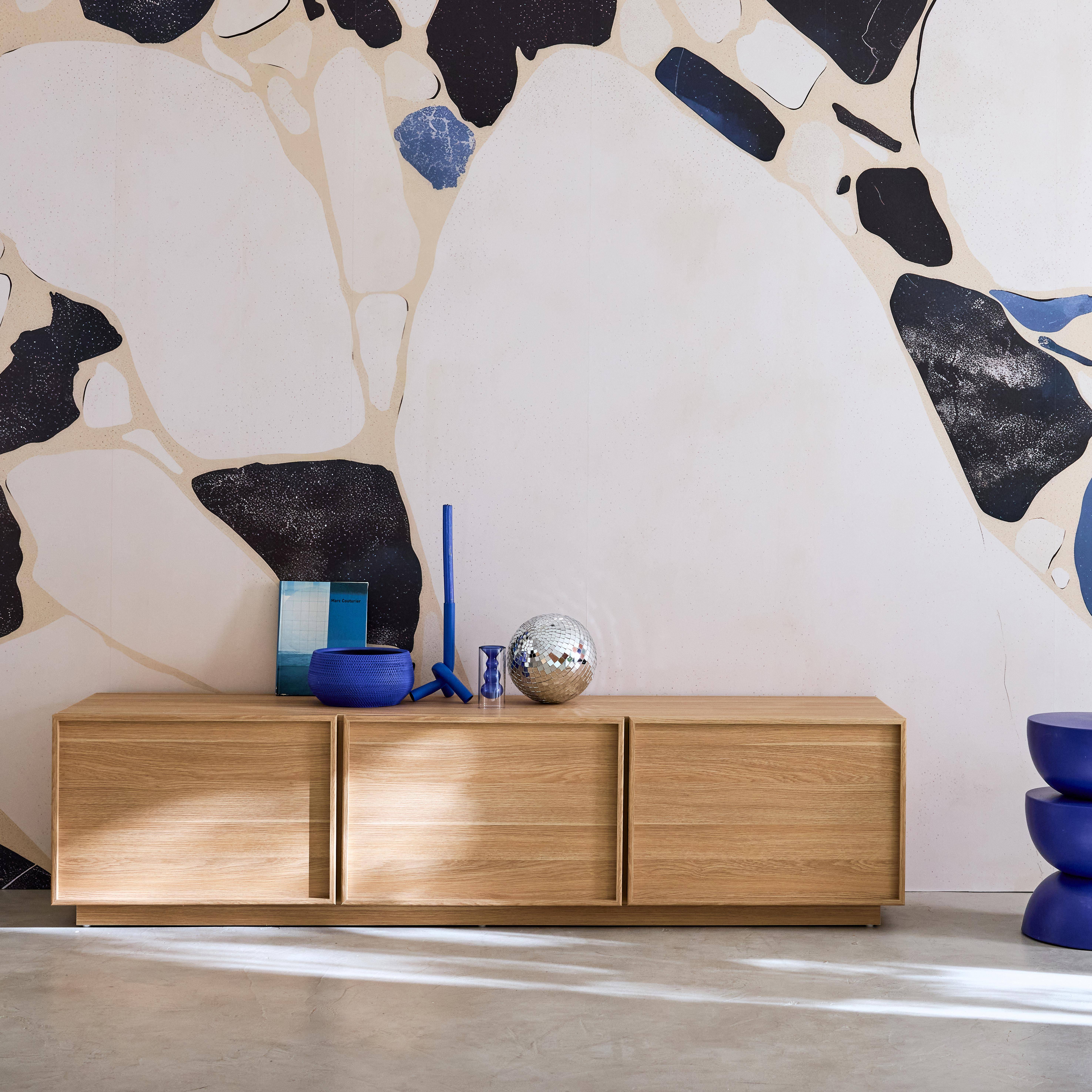 TV meubel houtlook 3 deuren naturel 180cm L 180 x B 43 x H 45cm - Kuba Photo2