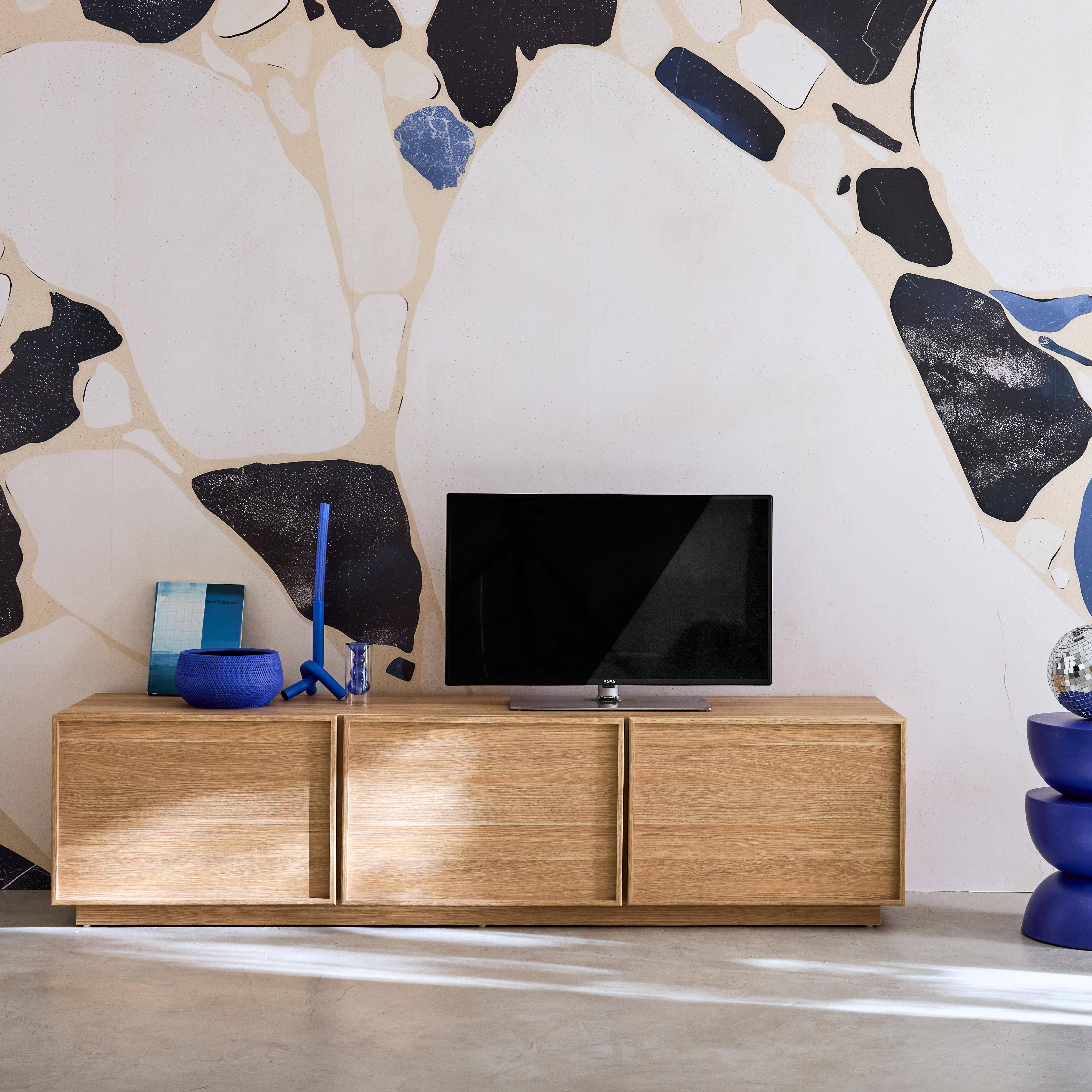 TV meubel houtlook 3 deuren naturel 180cm L 180 x B 43 x H 45cm - Kuba,sweeek,Photo1