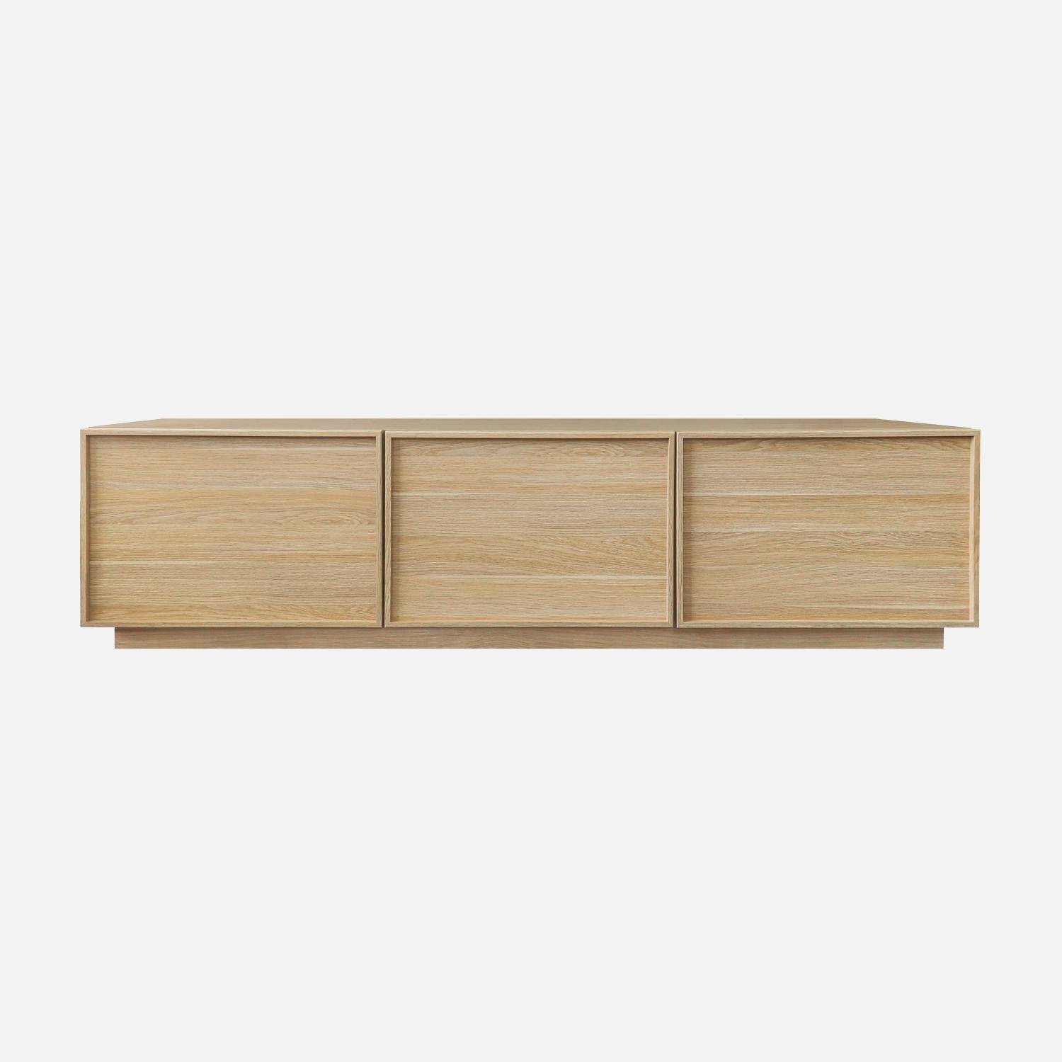 Meuble TV décor bois 3 portes naturel 180cm L 180 x P 43 x H 45cm - Kuba Photo2