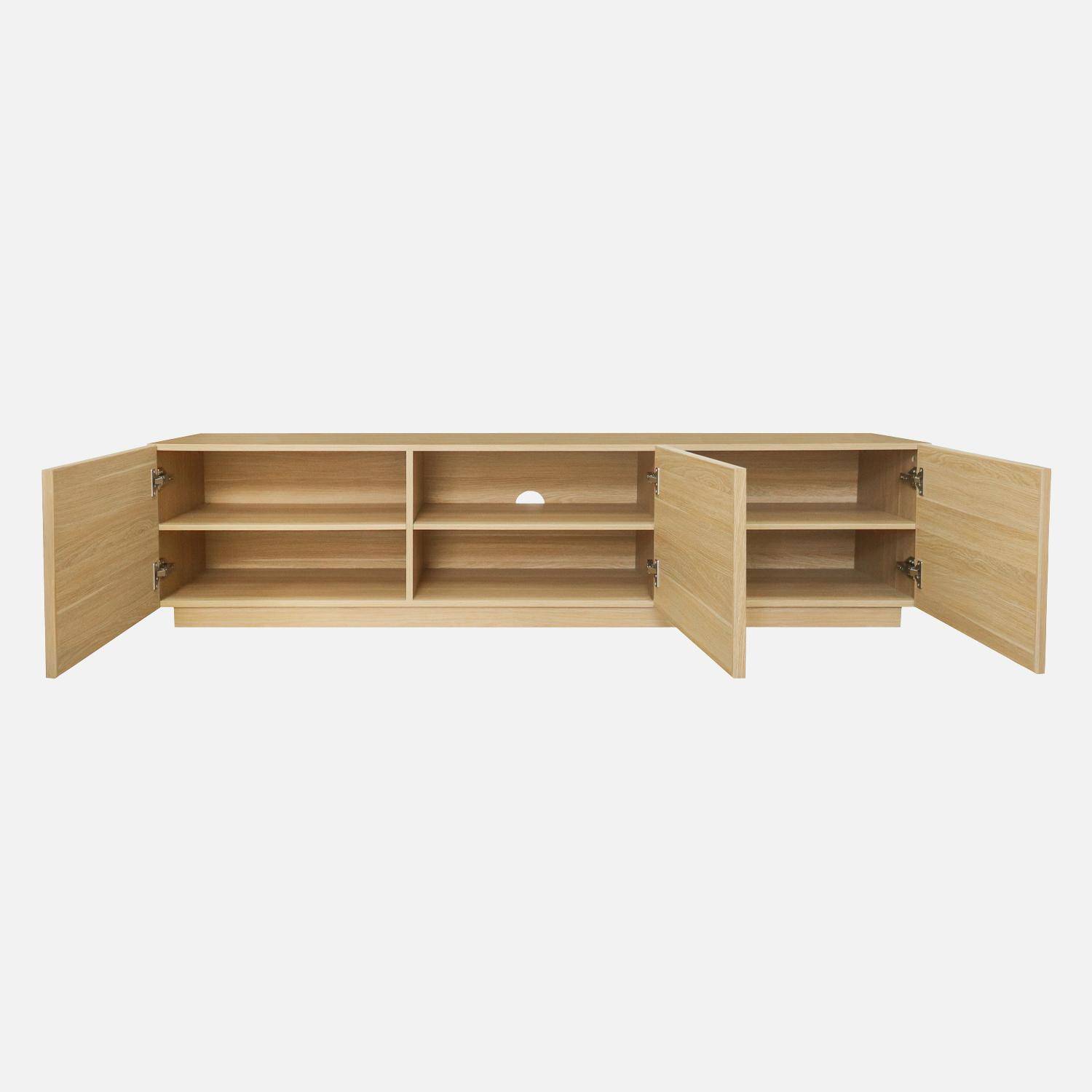 Meuble TV décor bois 3 portes naturel 180cm L 180 x P 43 x H 45cm - Kuba Photo3