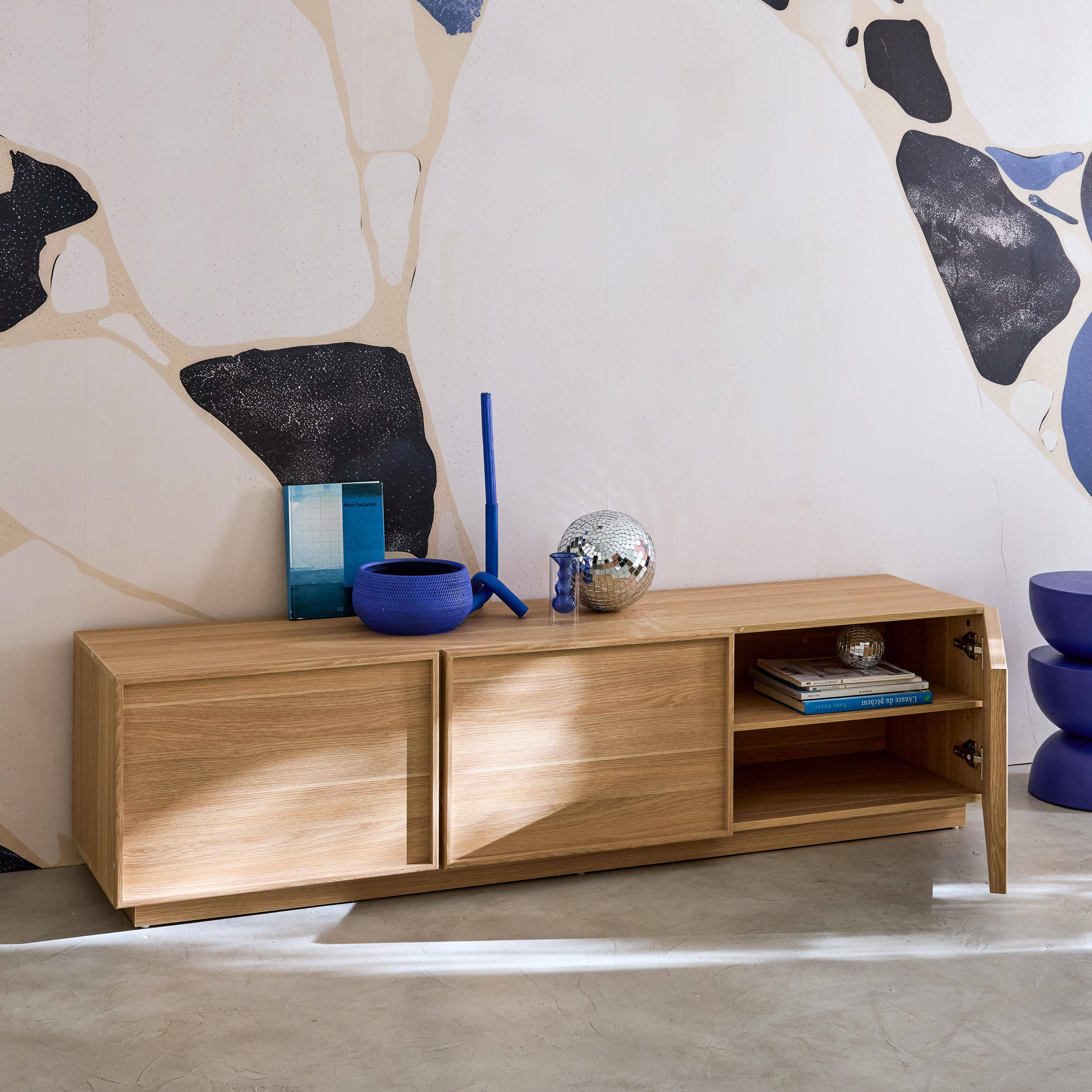 TV meubel houtlook 3 deuren naturel 180cm L 180 x B 43 x H 45cm - Kuba,sweeek,Photo4