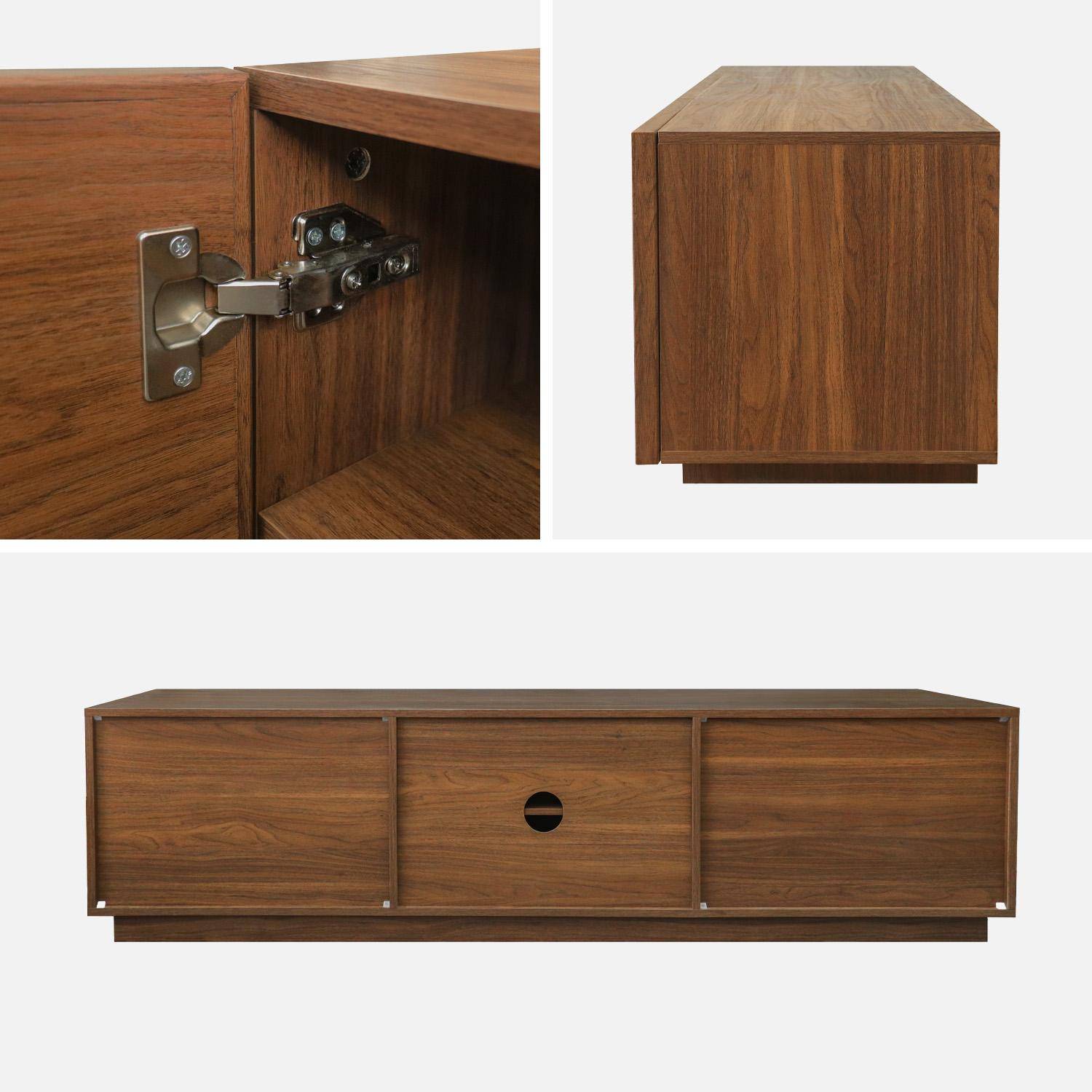 Meuble TV décor bois 3 portes noyer 180cm L 180 x P 43 x H 45cm - Kuba Photo4