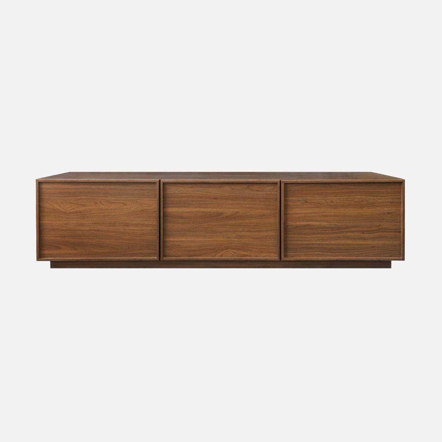 Meuble TV décor bois 3 portes noyer 180cm L 180 x P 43 x H 45cm - Kuba Photo2