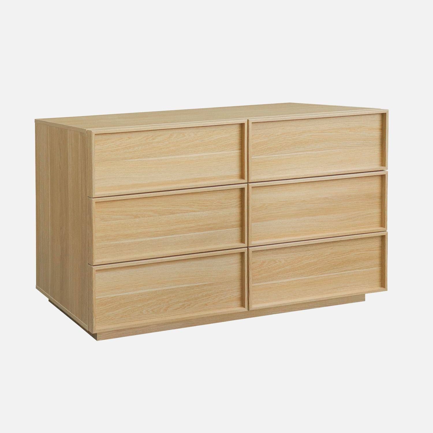Commode de rangement effet bois 6 tiroirs naturel L 120 x P 43 x H 75cm - Kuba  Photo1